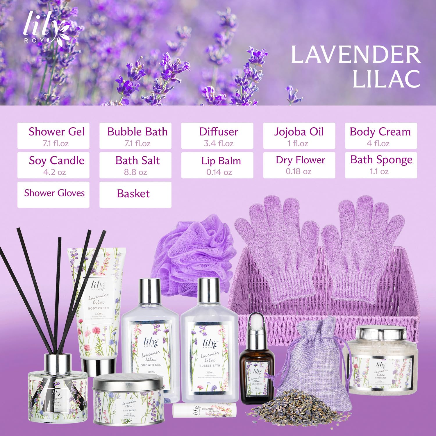 Lavender Spa Gift Set for Women - Relaxing Bath & Body Gift Basket with Essential Oils, Bath Bombs & More - Perfect for Valentine's Day, Mother's Day, Birthday & Christmas Gifts - Ideal for Home Spa Nights, Self-Care Routines & Pampering Mom