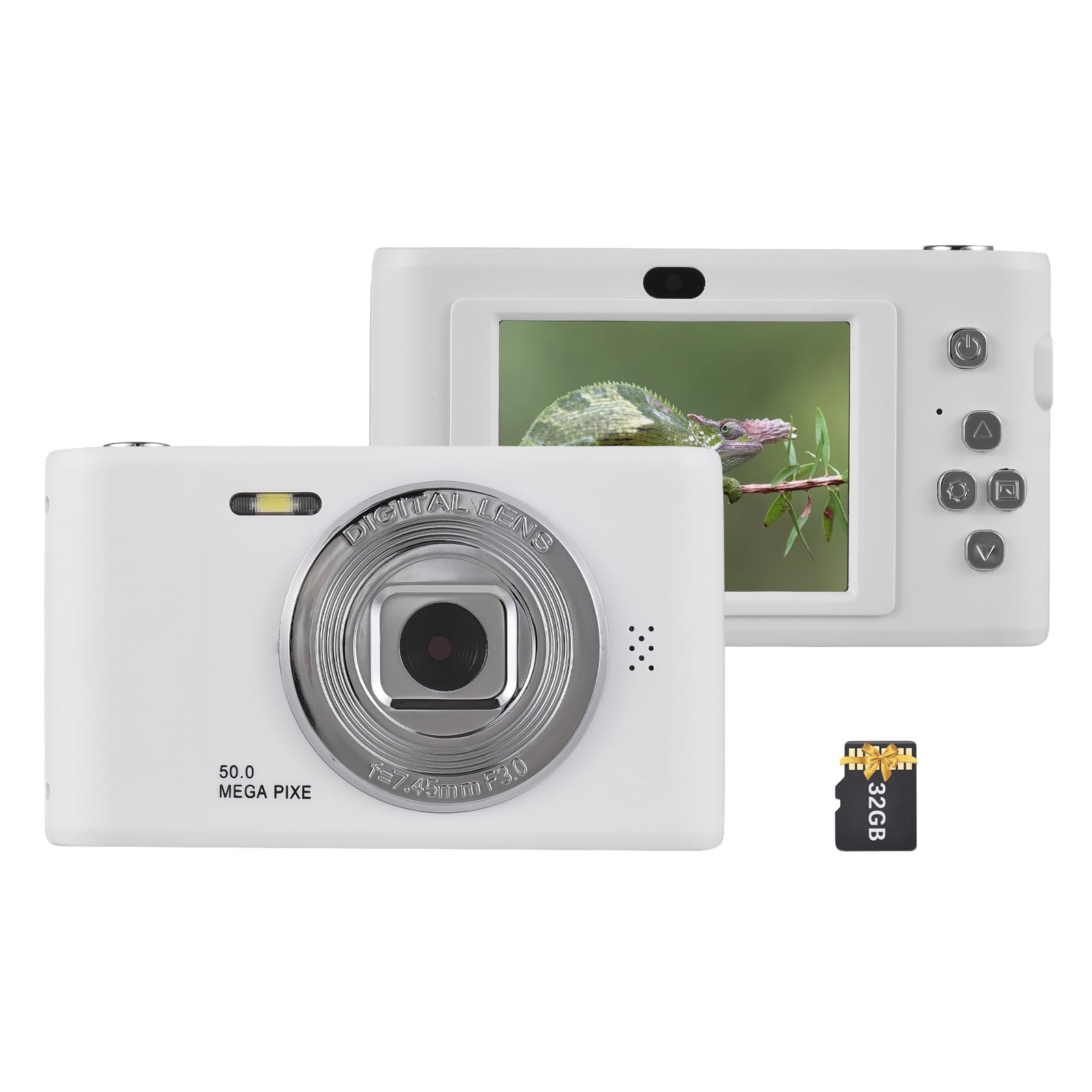 FHD 1080P Digital Camera with 8X Zoom - Compact Point and Shoot Camera for Beginners, Includes 32GB Memory Card (White) - Perfect for Travel, Vlogging & Everyday Photography
