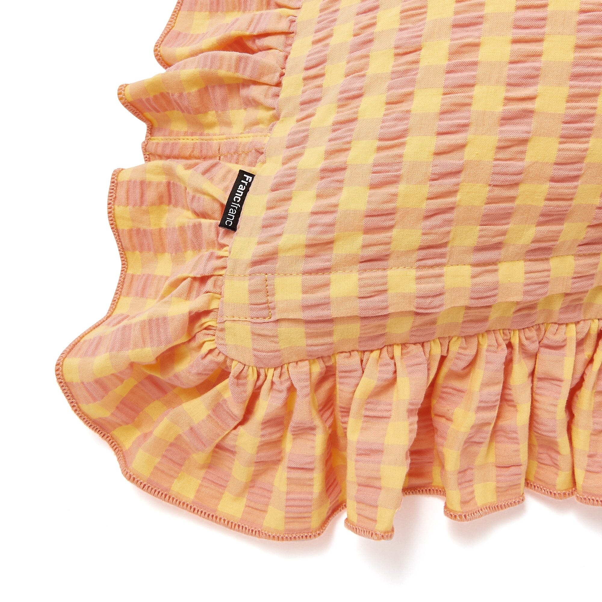 Frilled Checkered Cushion Cover 18x18 Inches - Orange & Yellow Geometric Pattern - Perfect for Sofa, Bed, or Home Decor