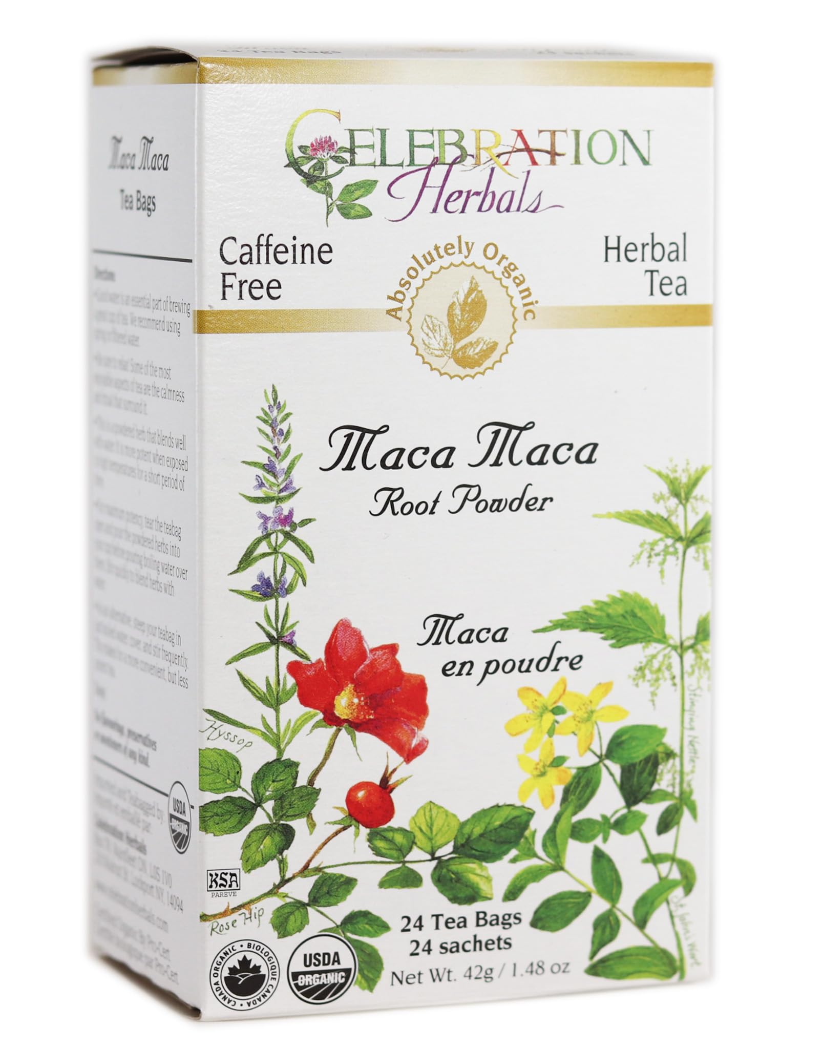 Organic Maca Root Powder by CELEBRATION HERBALS - 24 Tea Bags (0.02 lb) | Natural Energy Boost, Hormone Balance & Stress Relief | Perfect for Smoothies, Teas & Wellness Drinks