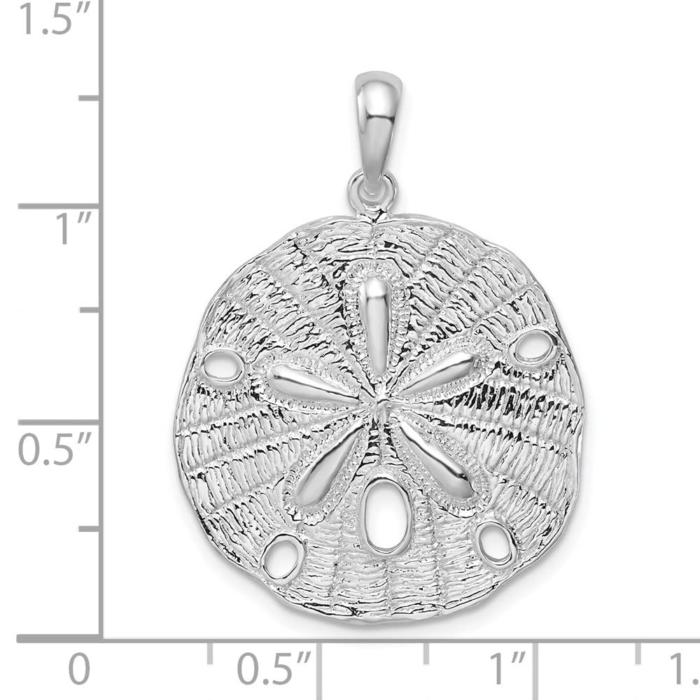 925 Sterling Silver Polished & Textured Sand Dollar Pendant Necklace - 32.42mm Handmade Jewelry for Beach Lovers | Perfect Gift for Ocean-Themed Occasions, Summer Vacations & Coastal Weddings
