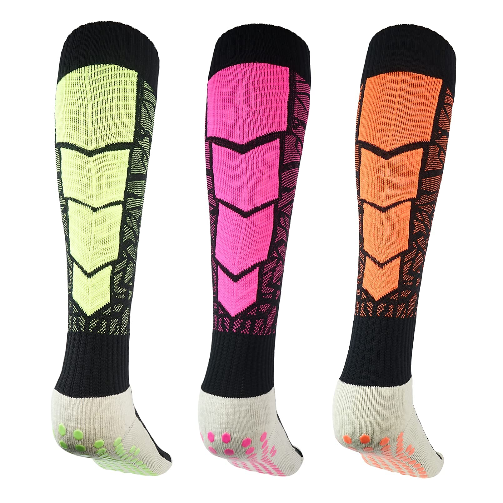 Luwint Non-Slip Compression Socks - 3 Pairs Knee High Sports Socks for Men & Women, Anti-Skid Soccer Socks with Grip Technology for Running, Hiking, and Workout - Perfect for Athletes and Nurses