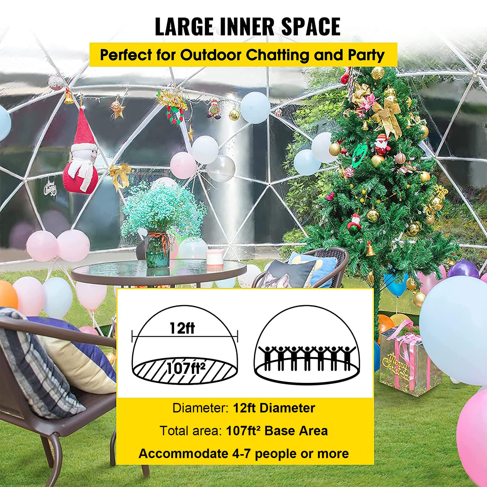 12x7.2ft Weatherproof PVC Transparent Garden Dome Tent - Outdoor Greenhouse Bubble Igloo for Parties, Backyard Events & Winter Protection | Perfect for Garden Relaxation, Social Gatherings & Seasonal Plant Shelter