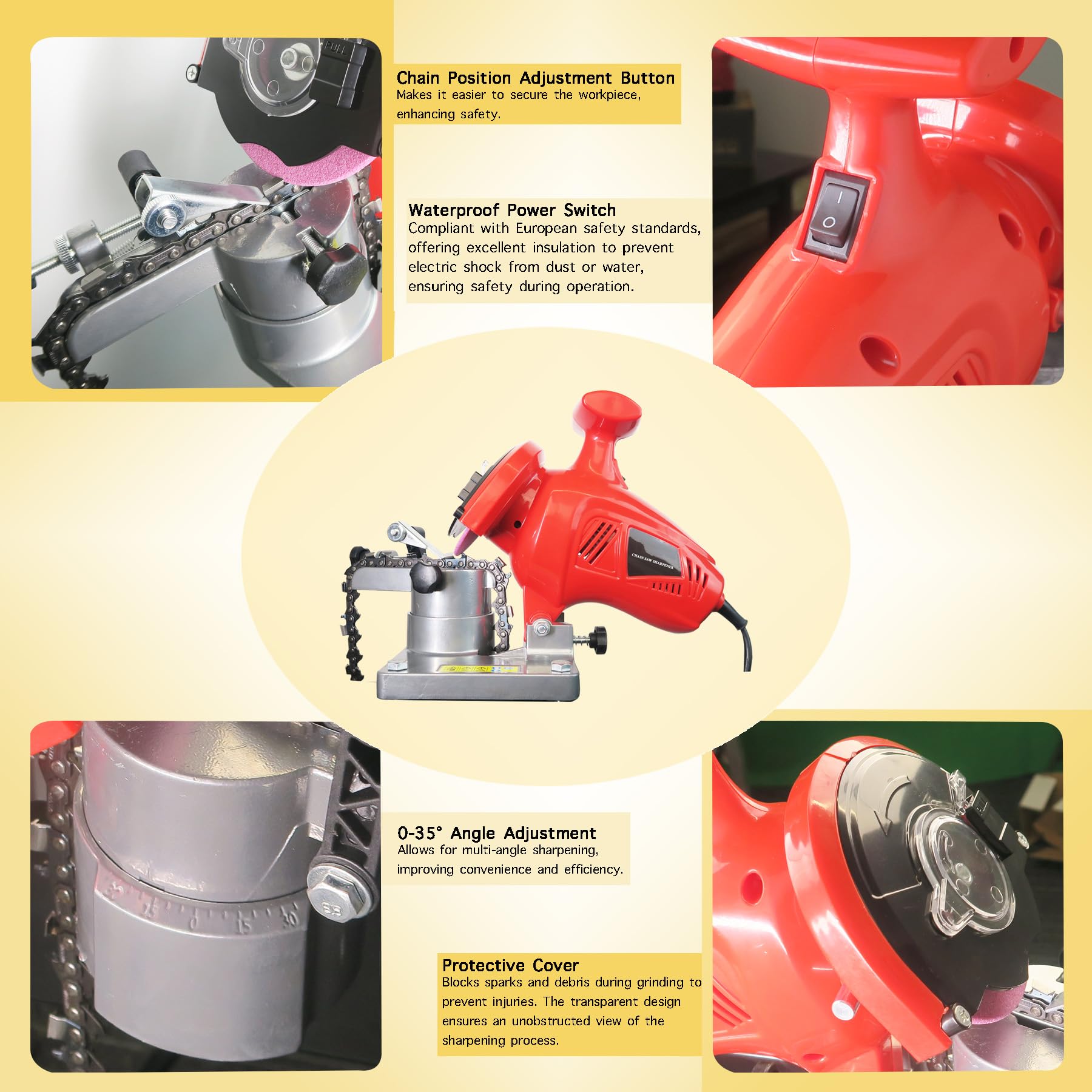 250W Electric Chainsaw Sharpener - Adjustable Angle High-Speed Chain Grinder | Heavy-Duty Mountable Tool for 1/4'' to 3/8'' Pitch Chains | Perfect for DIY Woodworking, Tree Cutting & Firewood Preparation