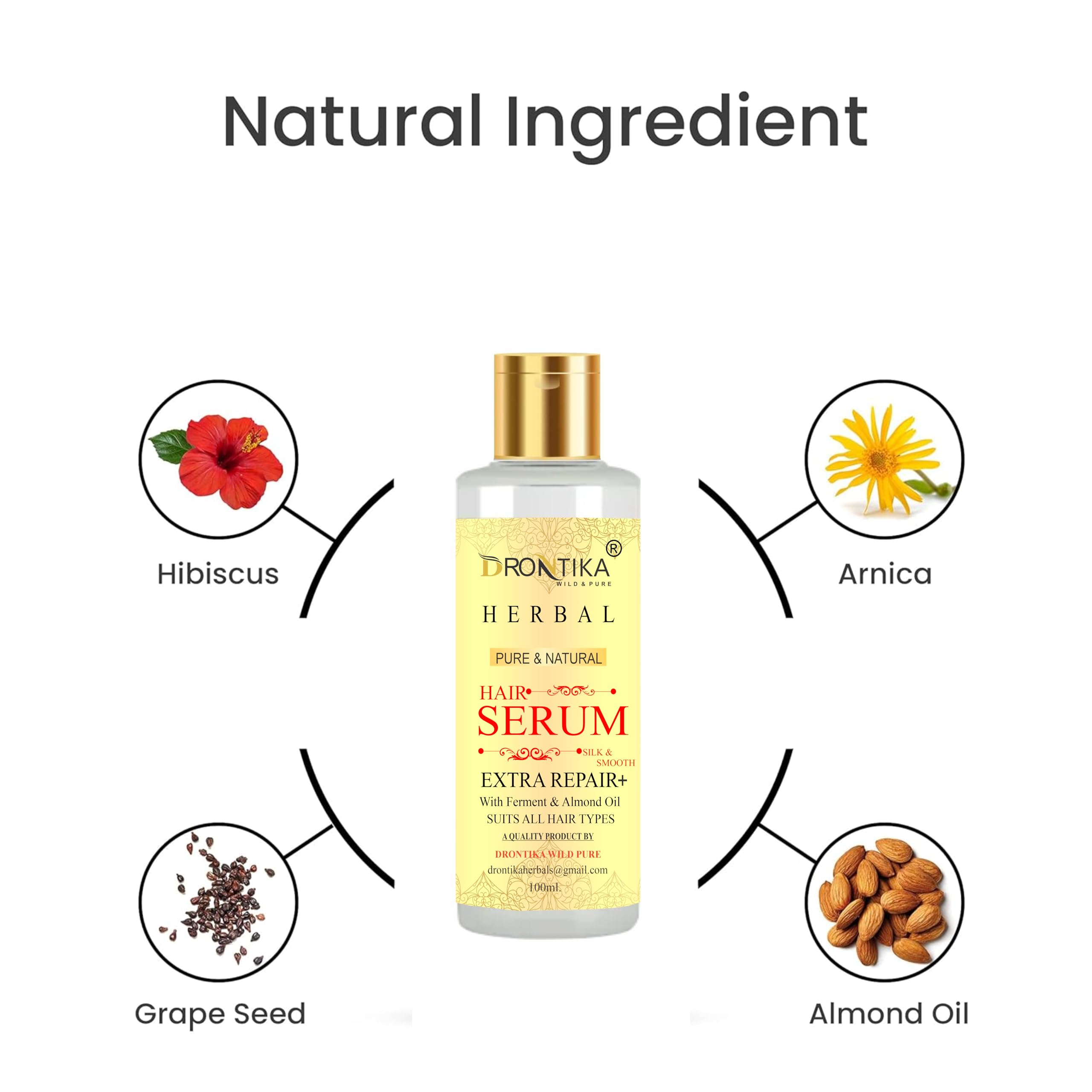 Drontika Hair Serum for Women & Men - Walnut Oil Infused Hair Treatment for Instant Shine & Smoothness | Frizz Control Serum for Dry & Wet Hair | Soft & Silky Touch | 100ml | Perfect for Daily Styling & Heat Protection