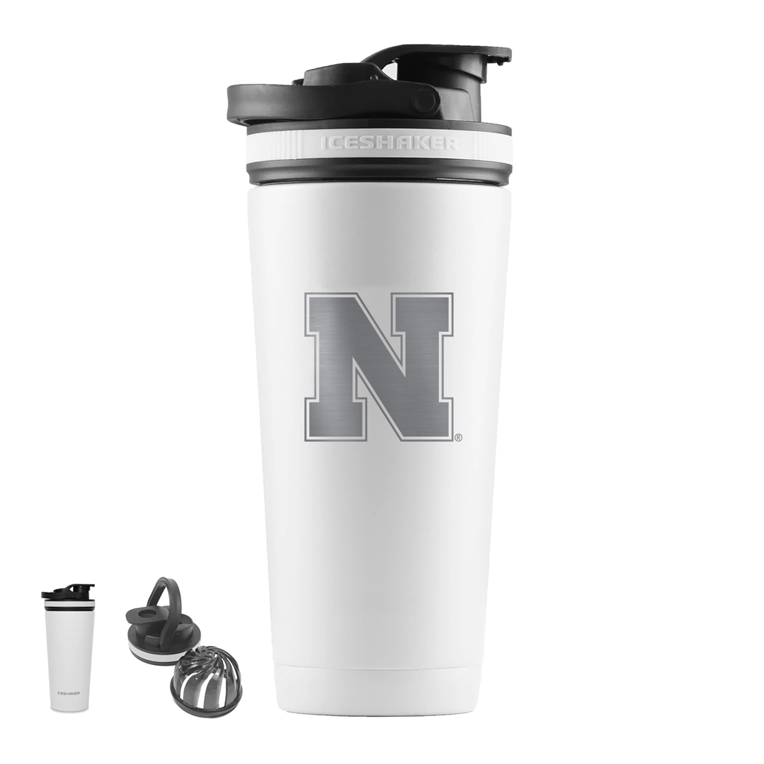 NCAA 26oz Insulated Tumbler with Etched School Logo - White Frosted Ice Shaker Cup for Gym, Office & Travel - Leakproof Stainless Steel Water Bottle for Sports Fans