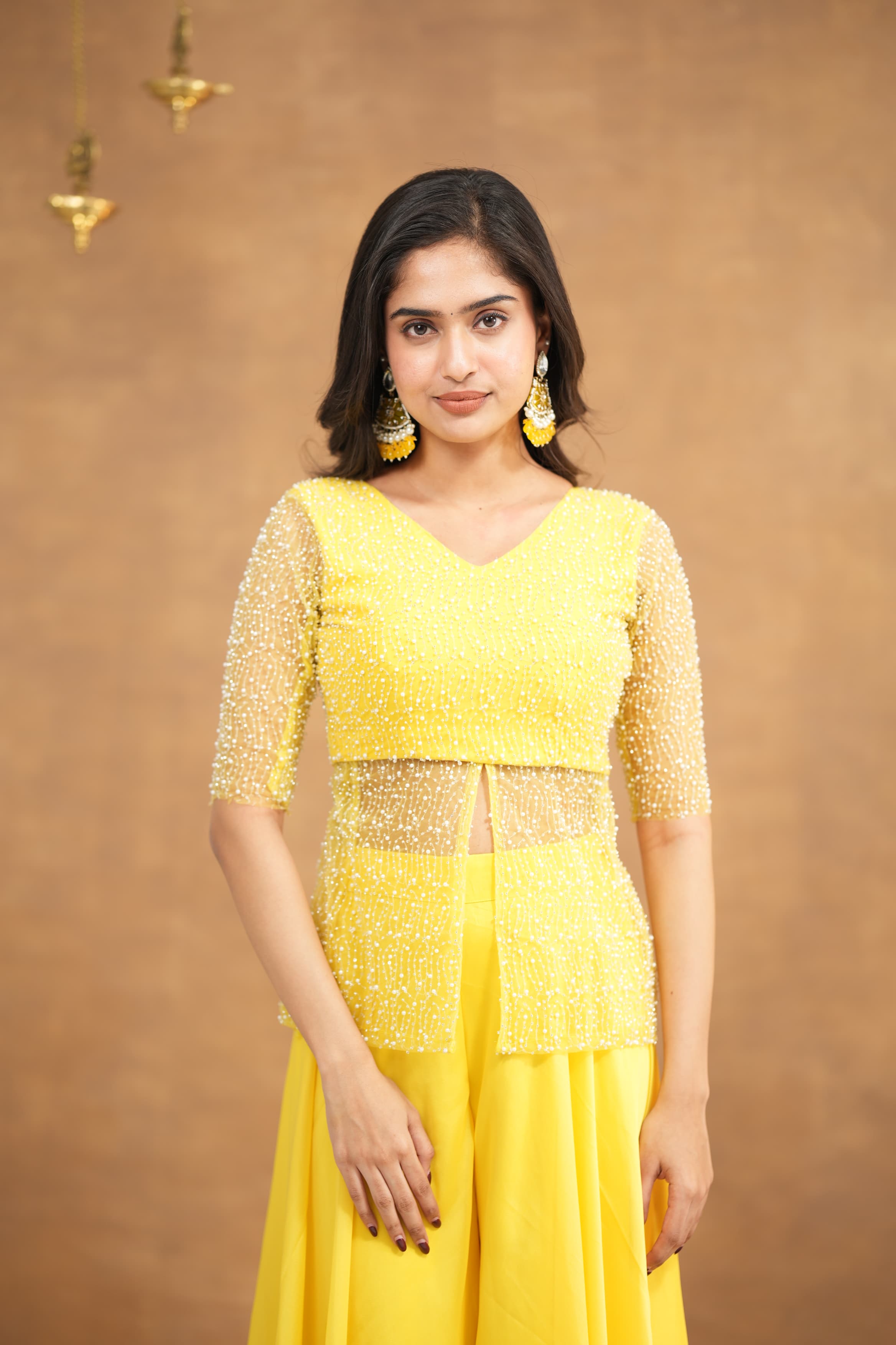 DD733 Premium Swara Slit Top & Palazzo Pant Set - Elegant Women's Outfit for Party, Wedding & Special Occasions
