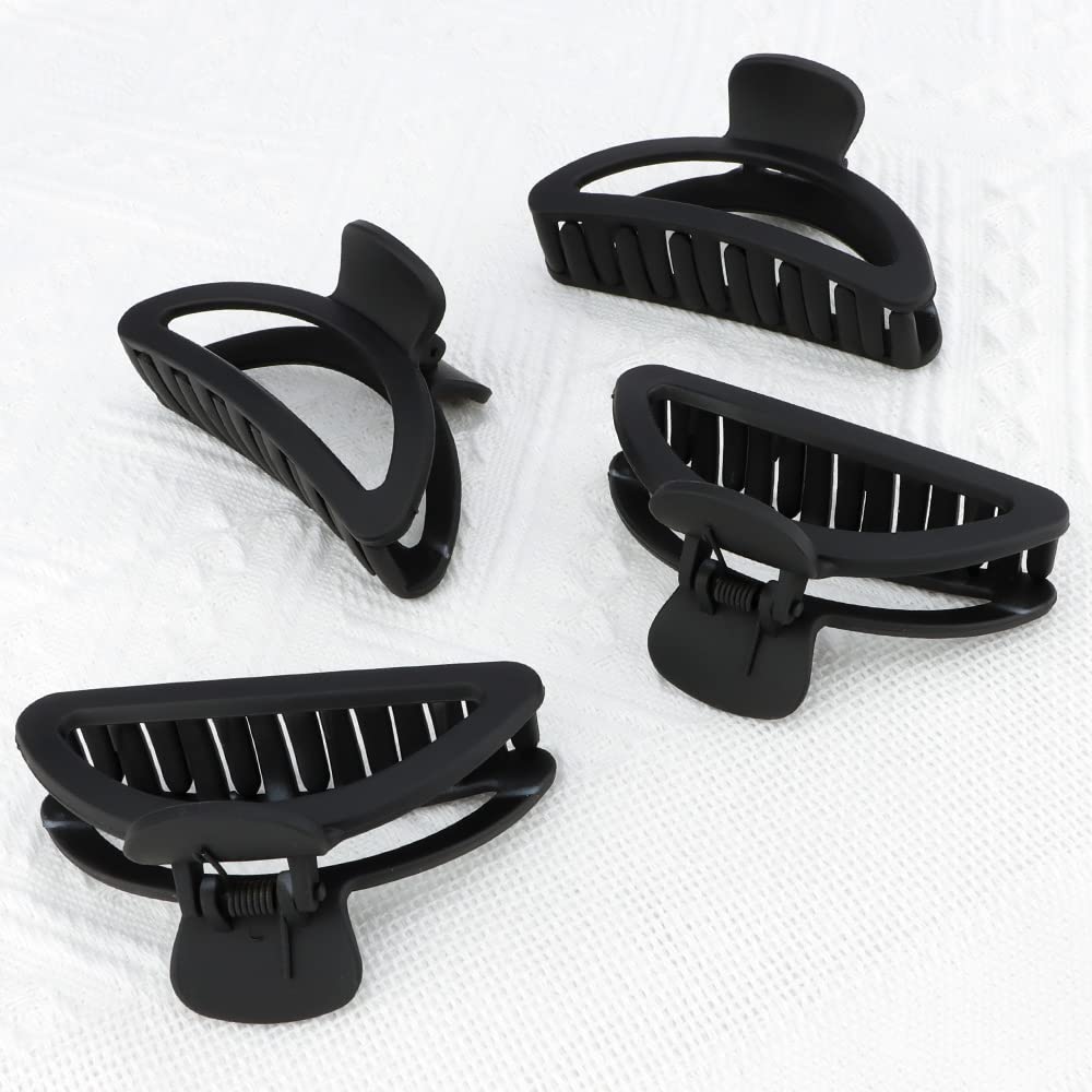 Canitor Hair Clips Set - 4Pcs Black Acrylic Semicircle Claw Clips for Women, Strong Hold Hair Accessories for Thick & Thin Hair - Perfect for School, Work, Gym & Everyday Styling