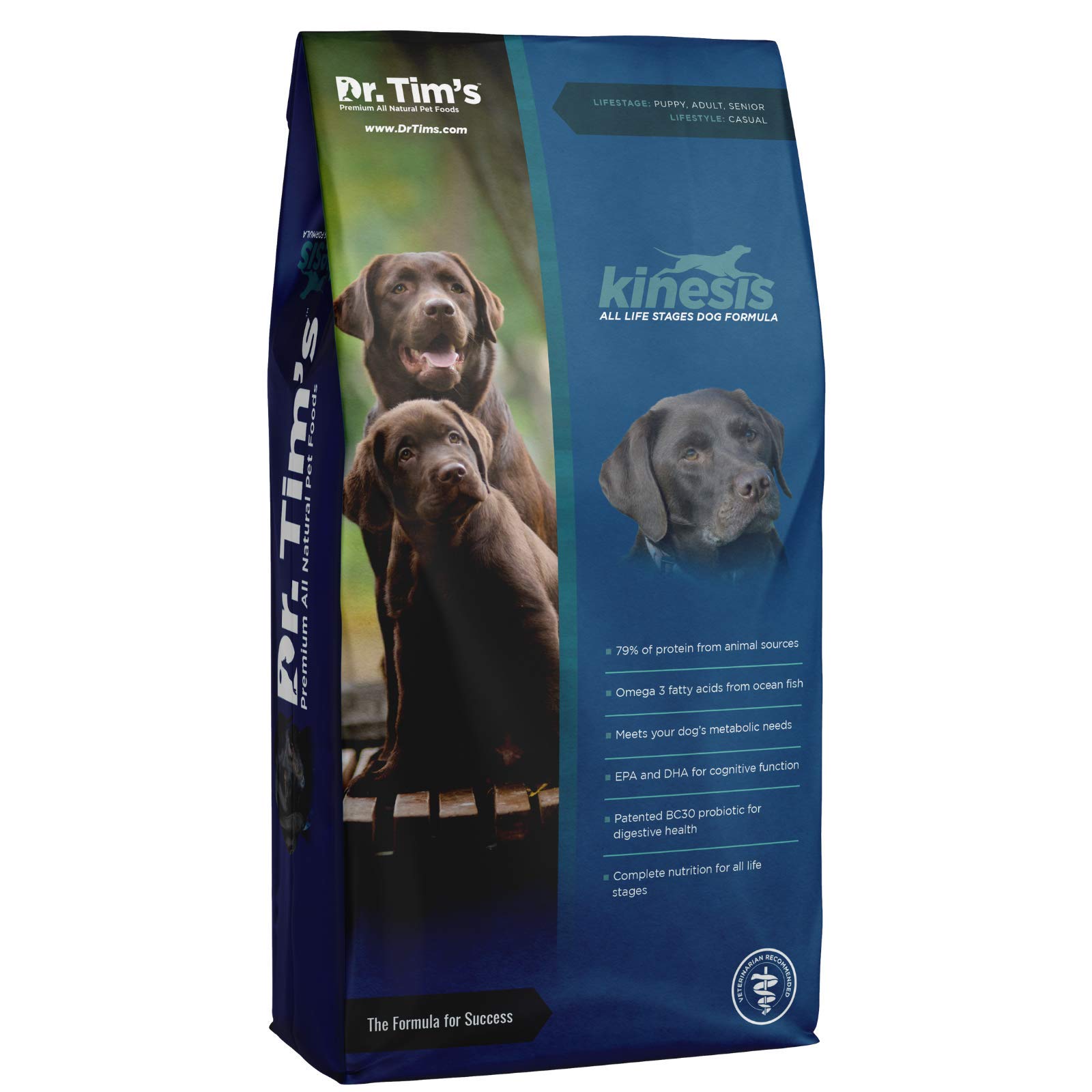 Dr. Tim's Kinesis All Life Stages Premium Dry Dog Food with Chicken - 15lb Bag for Puppies, Adults & Senior Dogs | High Protein Nutrition for Active Pets