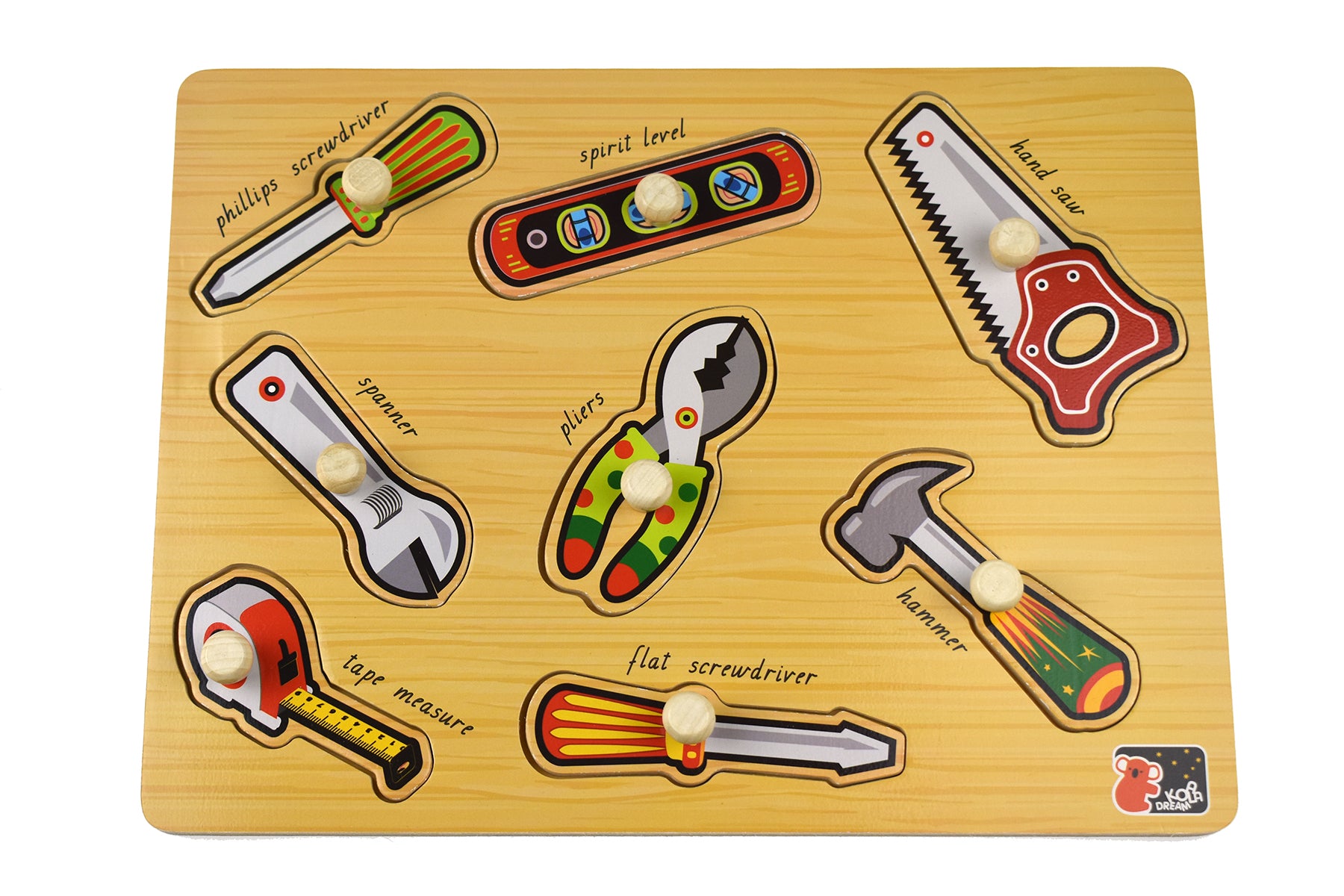 Wooden Tool Peg Puzzle - Educational Wooden Toy for Kids - Perfect for Montessori Learning, Fine Motor Skills & Early Childhood Development - Playroom & Classroom Activity