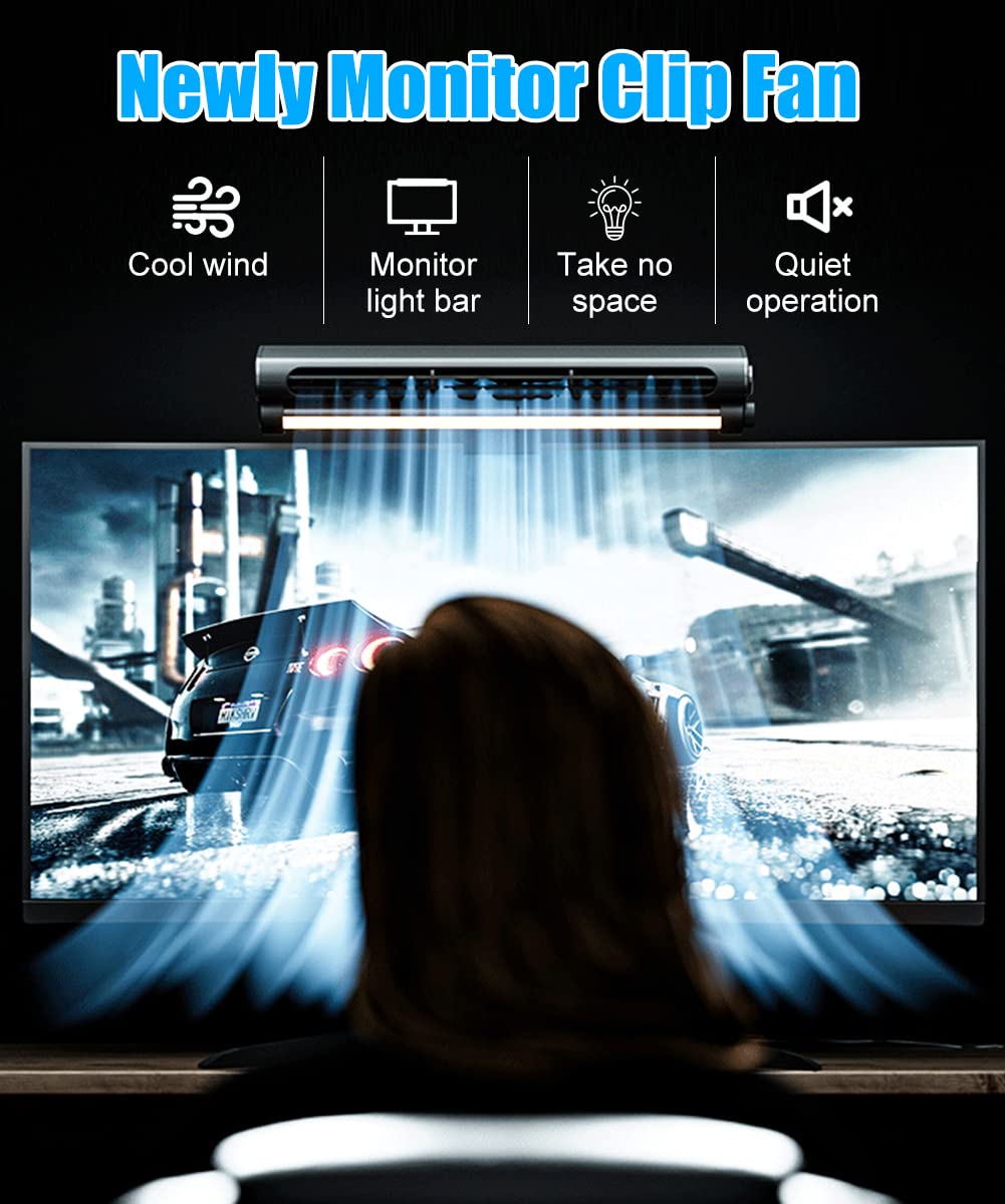USB Cooling Fan with LED Light - Quiet Bladeless Monitor Fan for Office & Gaming