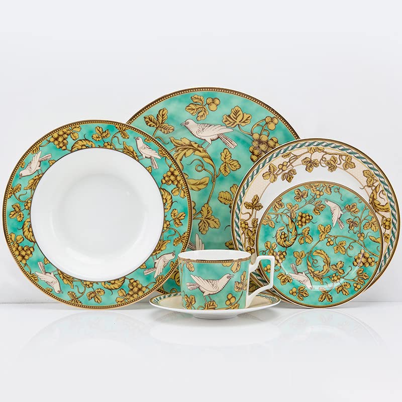 Premium 4-Piece Bone China Dinnerware Set - Elegant Green Plates & Bowls for Stylish Dining | Perfect for Family Meals, Dinner Parties & Restaurant Use