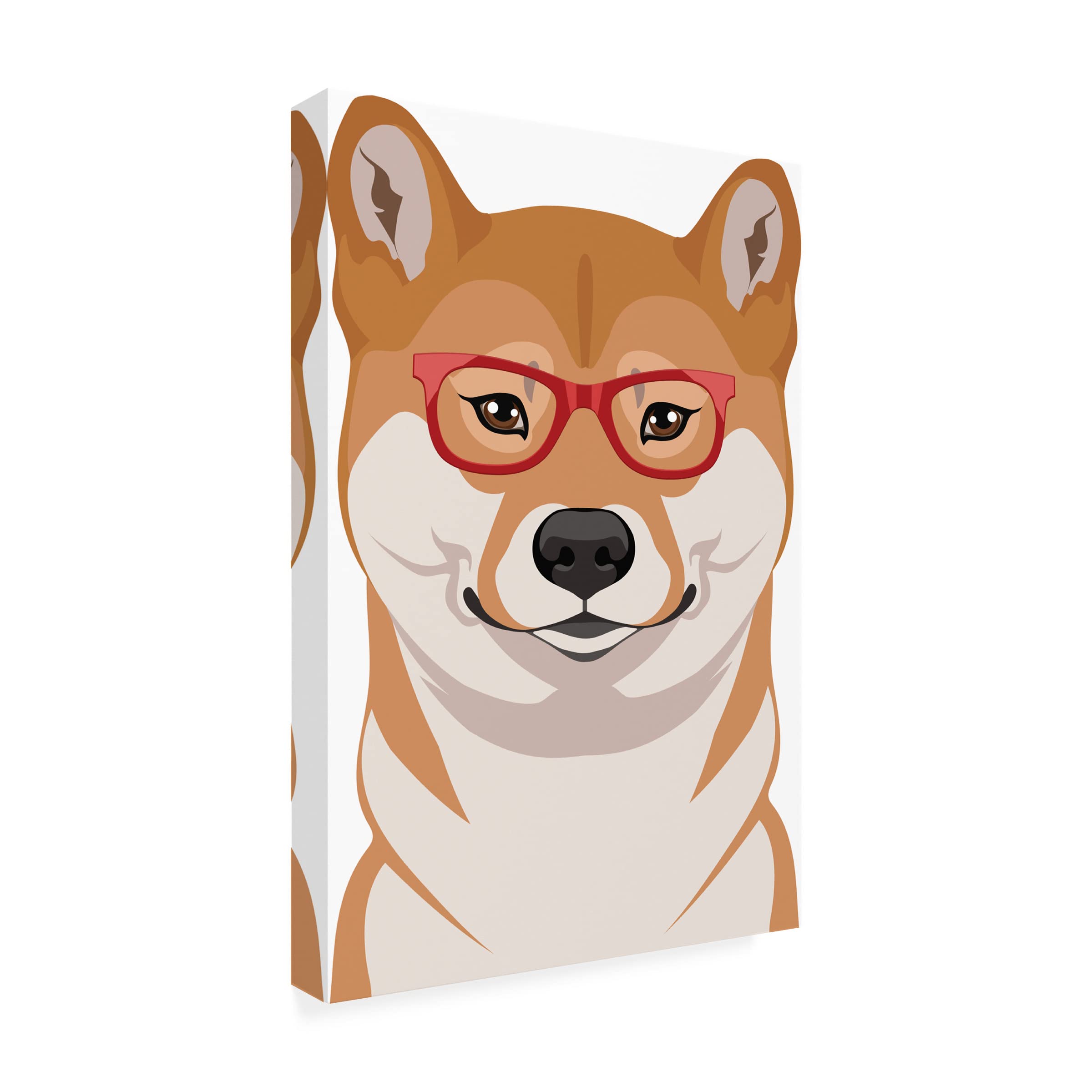 Shiba Inu Wearing Hipster Glasses Canvas Wall Art - Modern Dog Portrait Print for Living Room, Bedroom & Office Decor - Trademark Fine Art by Furbaby Affiliates