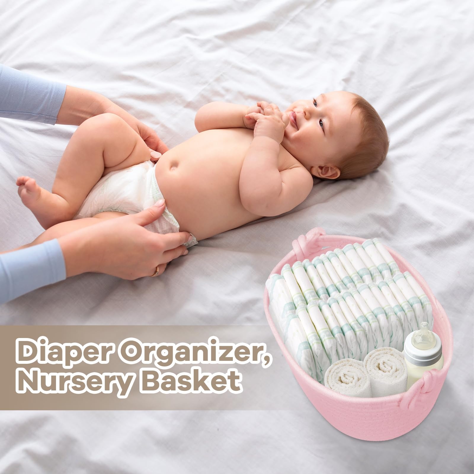 Pink Woven Rope Basket - Storage Organizer for Toys, Towels, Gifts | Nursery & Pet Use