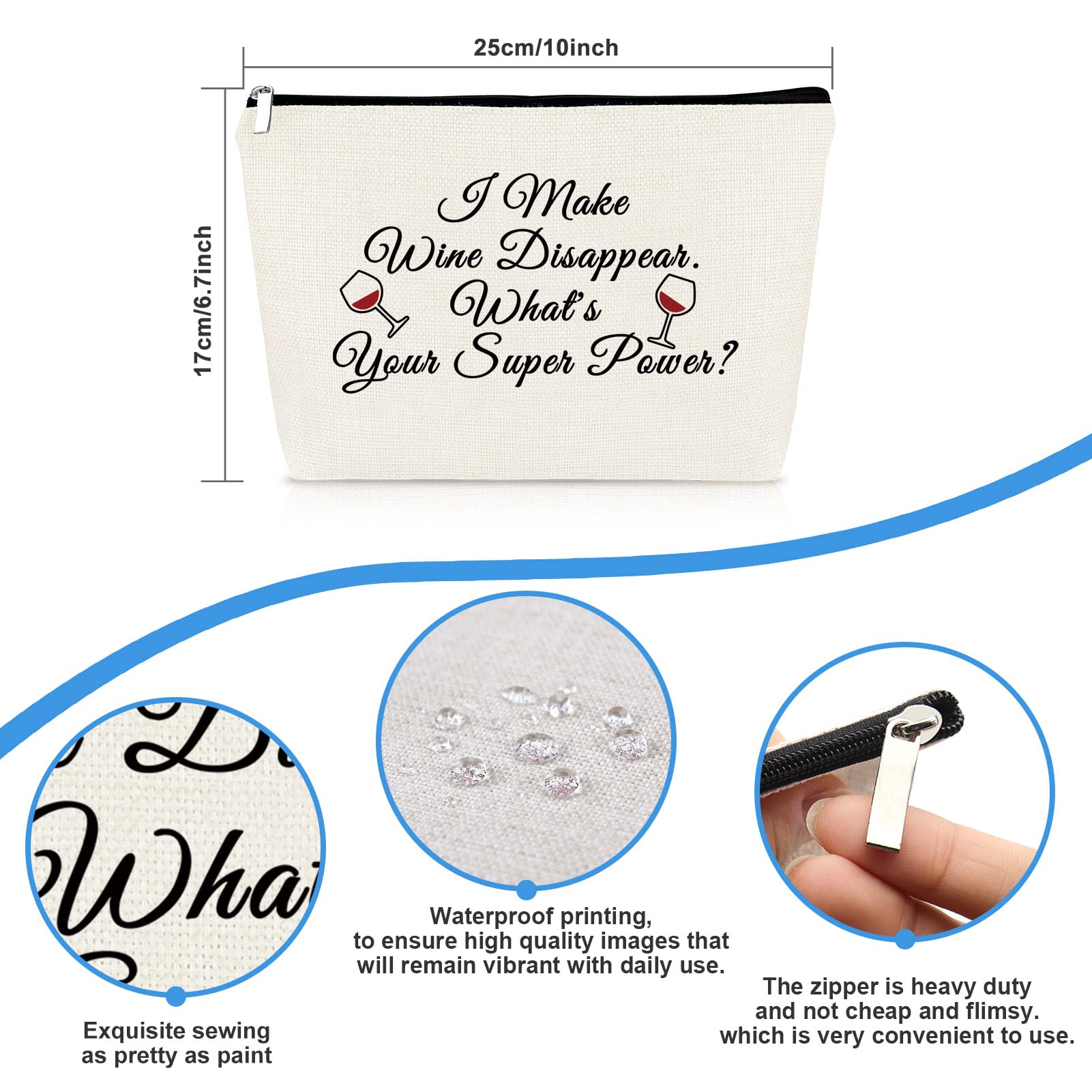 Funny Wine Lover Makeup Bag - Best Gift for Women, Coworkers, Friends & Family (Mom, Wife, Sister, Daughter) - Cosmetic Travel Pouch for Christmas, Birthday & Special Occasions - Perfect for Wine Tasting, Girls Trips & Spa Days