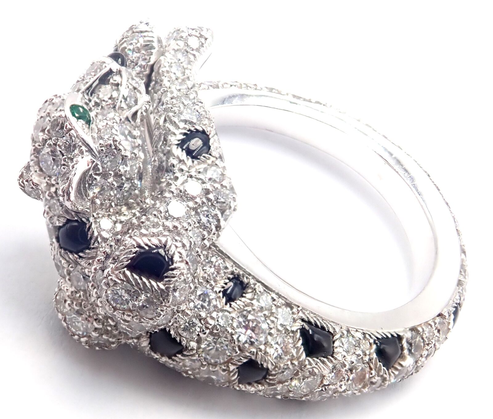 Authentic Cartier Panther Panthere 18K White Gold Diamond Onyx Ring - Luxury Jewelry for Women, Elegant Gift for Anniversary & Special Occasions