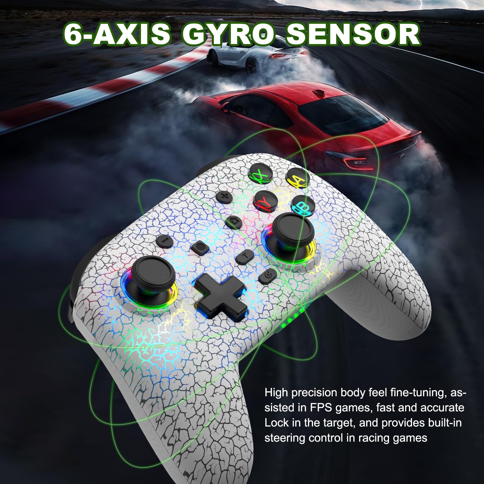 Wireless Switch Pro Controller for Nintendo Switch/Lite/OLED, PS4/PS3, PC, iPhone & Android - RGB Lighting, 6-Axis Gyro, Vibration & Turbo Function - Perfect for Gaming, Streaming & Multiplayer Sessions