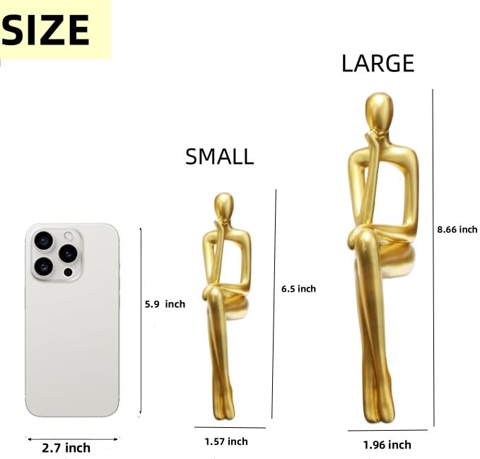 Gold Home Decor Large Thinker Statue Set of 3 - Modern Abstract Resin Sculptures for Office, Shelf, Table & Desk - Perfect for Living Room, Bedroom & Workspace Decor