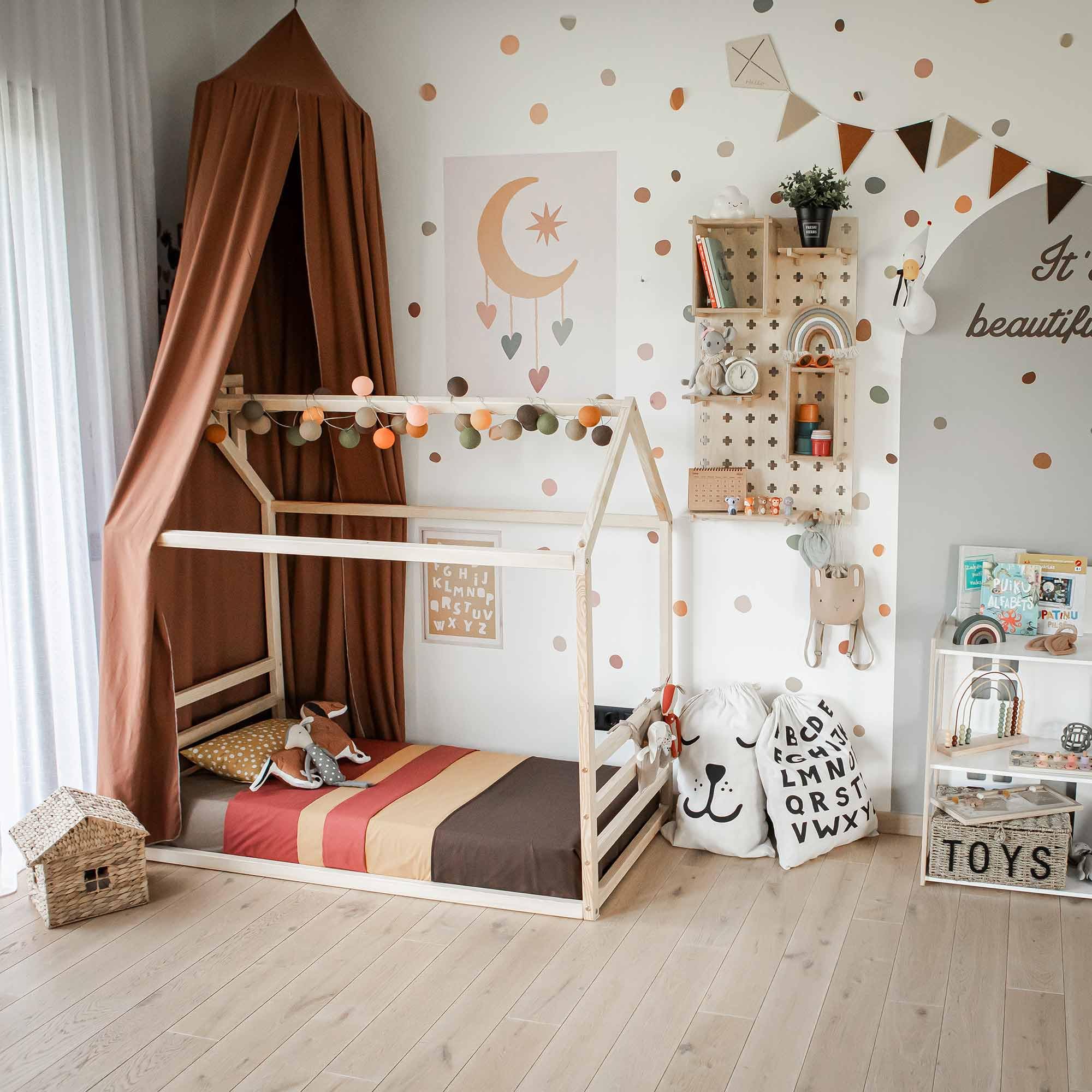 Montessori House Bed for Toddlers & Kids - Twin Size Floor Bed with Safety Rails - Perfect for Montessori Bedrooms, Playrooms & Cozy Sleep Spaces