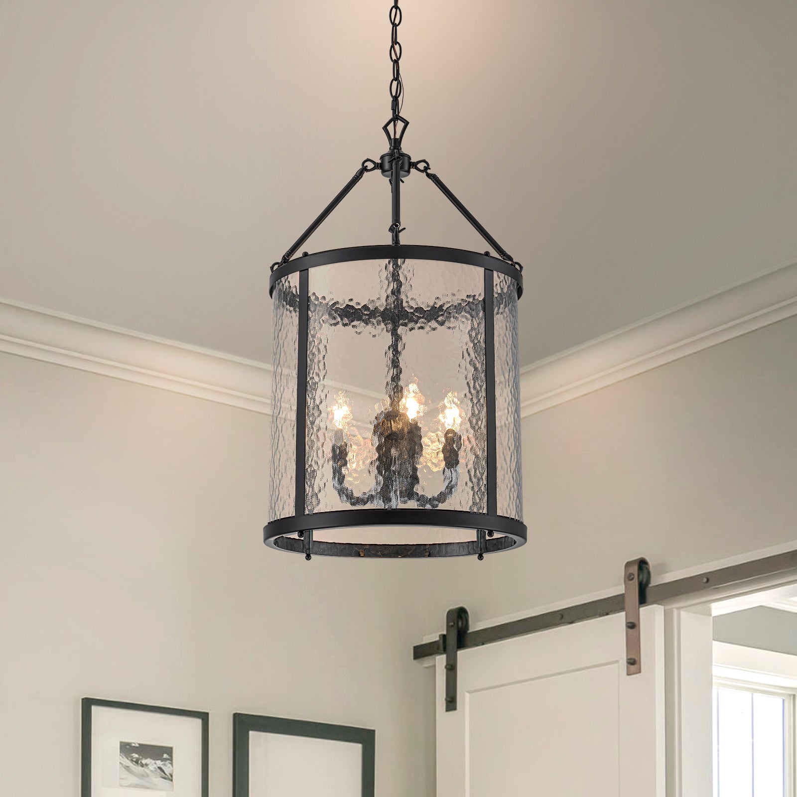 Glowlings 4-Light Modern 16-Inch Wide Ripple Glass Cylinder Lantern Chandelier - Perfect for Dining Room, Living Room, and Bedroom Lighting