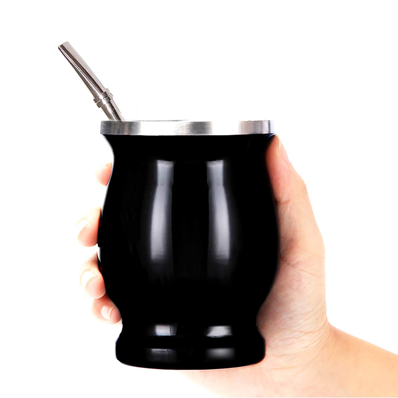Premium Stainless Steel Yerba Mate Gourd Set - 8oz Double-Walled Vacuum Insulated Cup with Bombilla Straw - Perfect for Hot/Cold Drinks at Home, Office or Outdoor Adventures