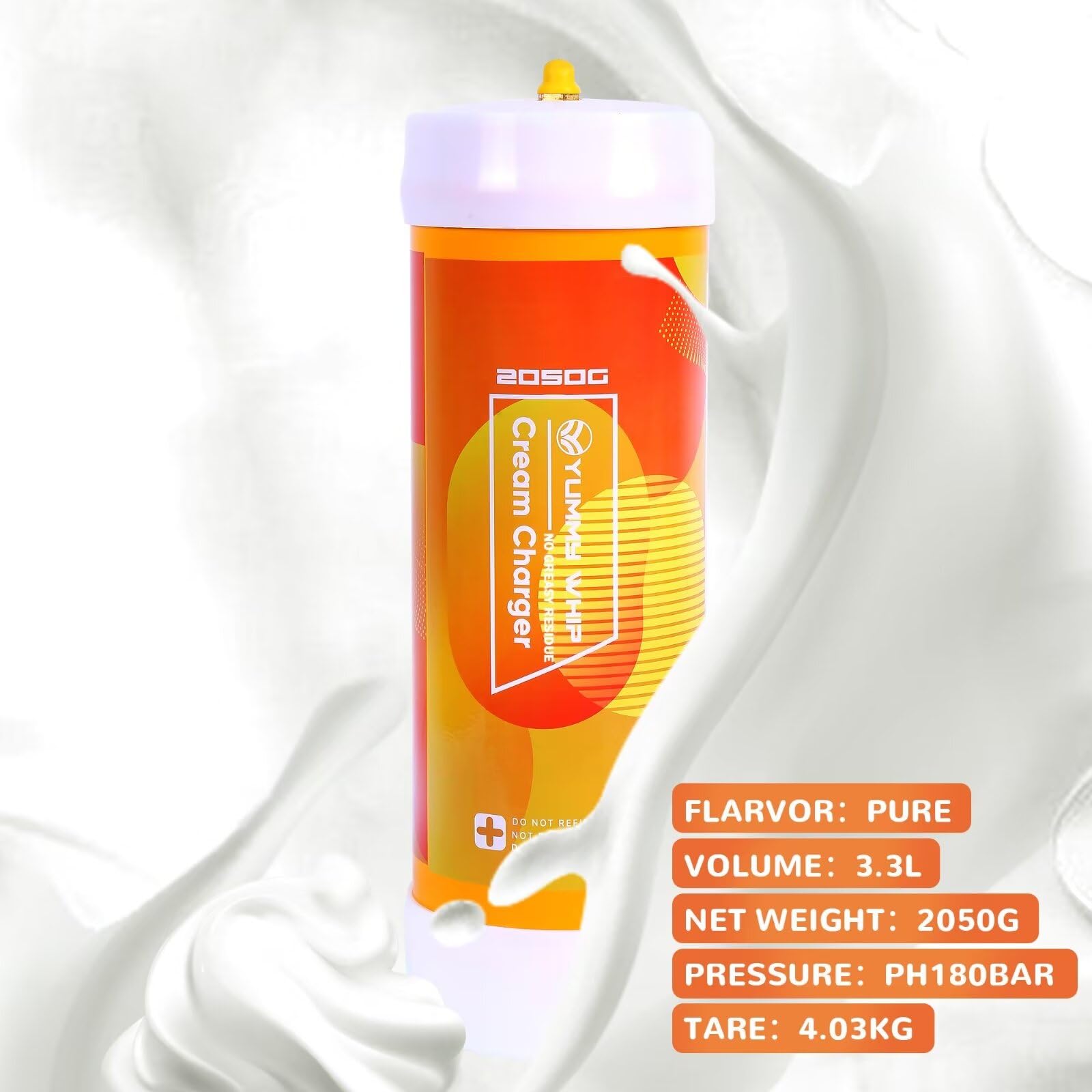 Premium 3.3L 2050g Whipped Cream Chargers - 2 Cylinders with Nozzle for Professional Dessert Topping, Coffee Garnish & Home Baking | Compatible with Whipped Cream Dispensers & Canisters