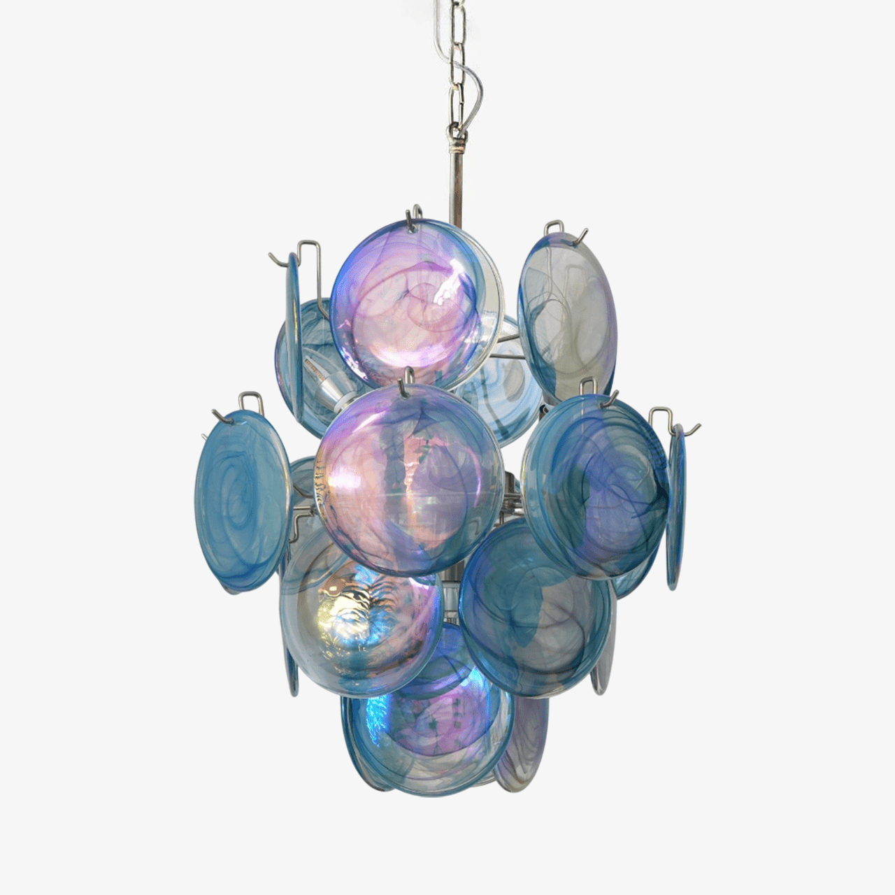 Blue Murano Glass Disc Chandelier - Elegant Ceiling Light Fixture for Dining Room, Living Room & Bedroom Decor