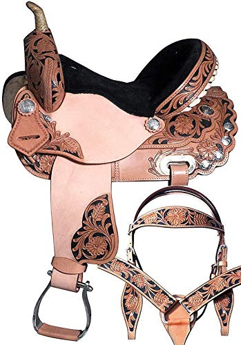 Premium Blue Lake Western Leather Barrel Racing Saddle for Youth & Pony Horses - Baby Pink & Black - Size 10-13 Inches with Matching Headstall, Breast Collar & Reins | Perfect for Rodeo Competitions, Trail Riding & Equestrian Training
