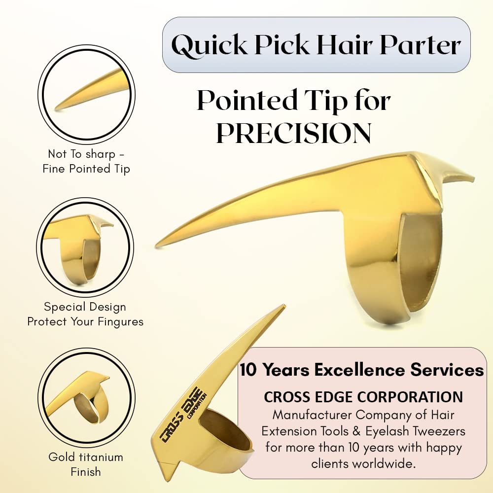 Stainless Steel Hair Parting & Sectioning Ring - Professional Finger Braiding Hair Pick Tool for Quick Human Hair Extensions Installation - Perfect for Styling, Braiding, and Salon Use (Gold)