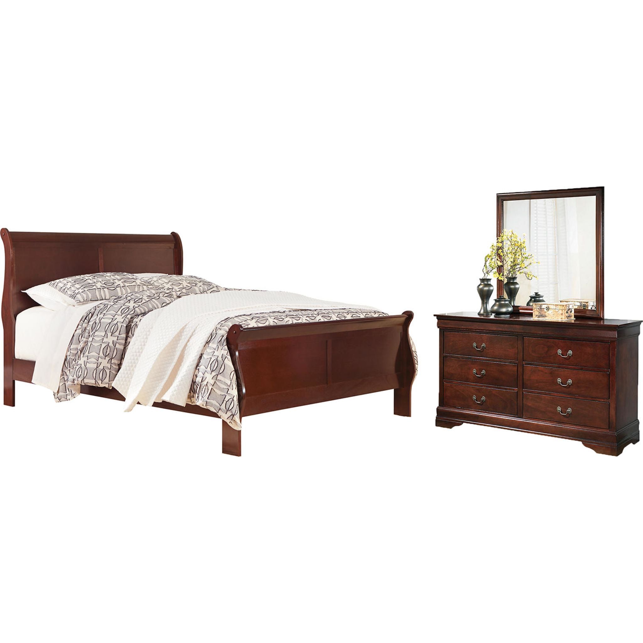 Alisdair 5-Piece King Size Sleigh Bedroom Set - Dark Brown Wooden Bed Frame with Nightstands & Dresser - Perfect for Master Bedroom Decor
