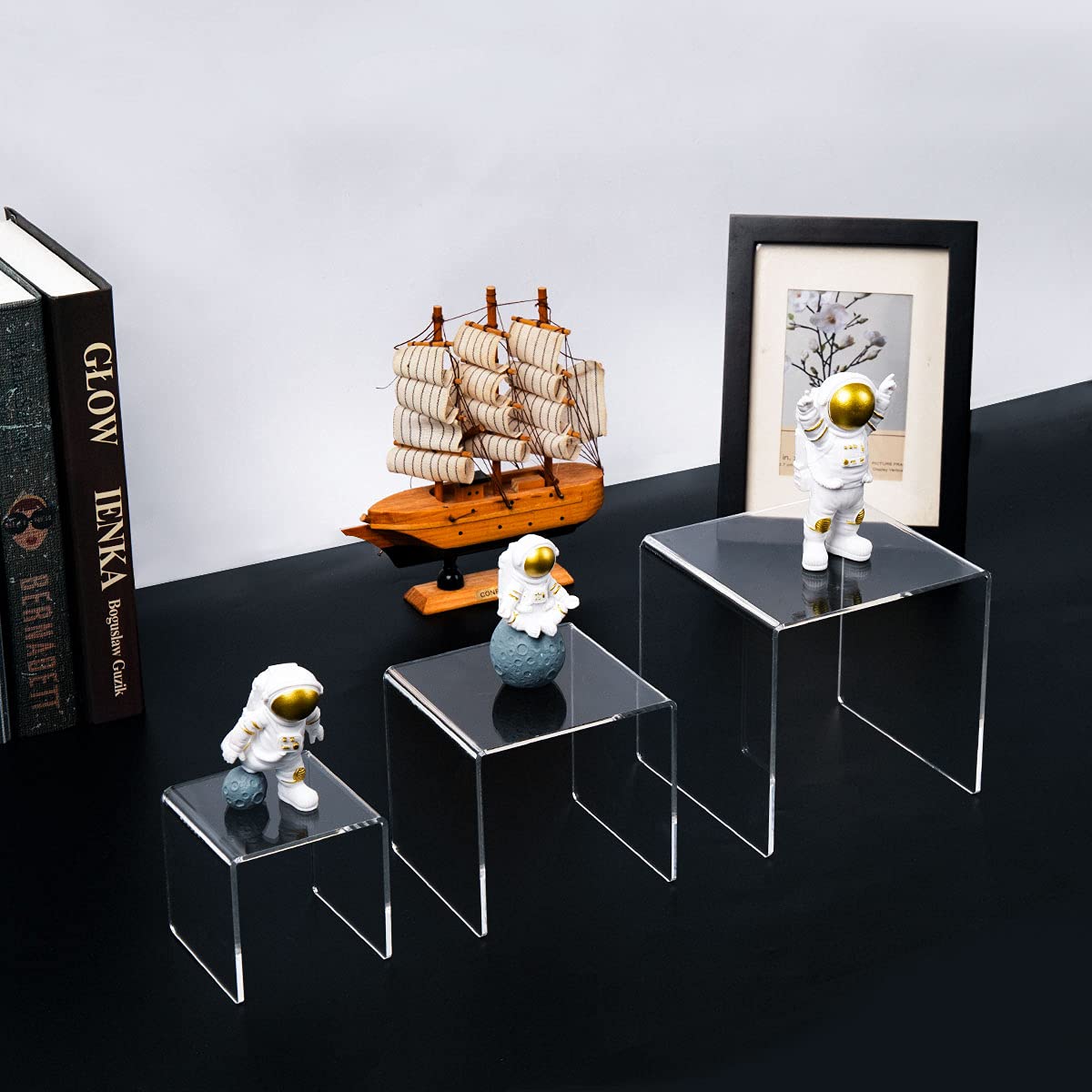 2 Sets Clear Acrylic Display Risers for Funko POP Figures, Jewelry, Cupcakes & Candy | 3
