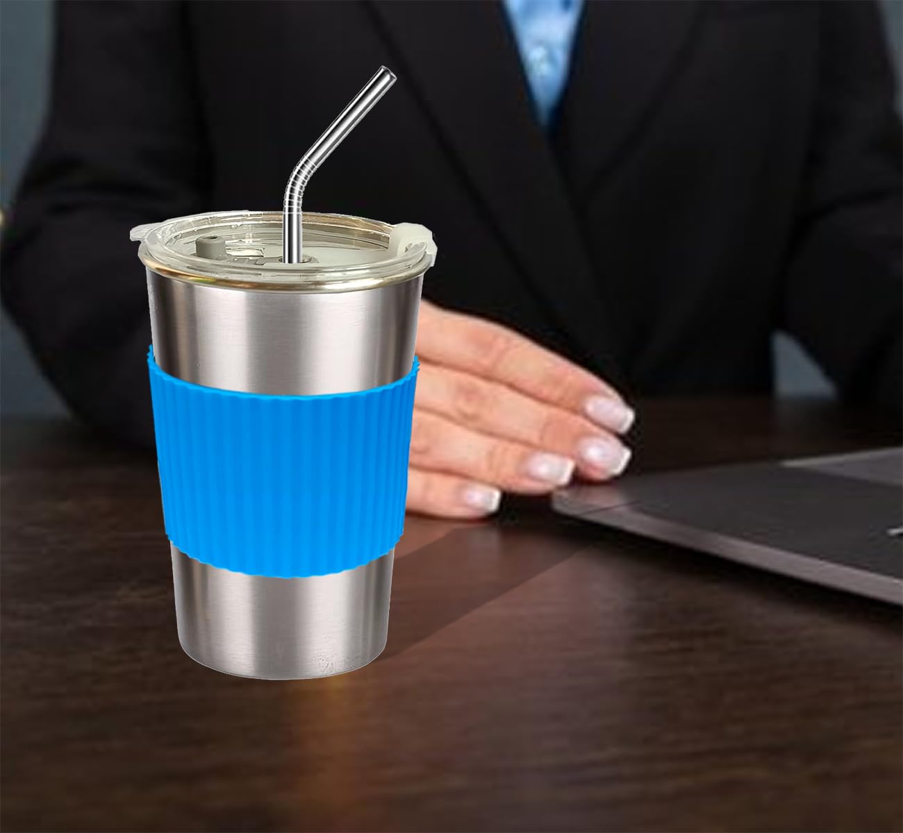 NAVACAL 4 Pack 500ml Stainless Steel Cups with Lids and Straws - Reusable, Leakproof, BPA Free, Unbreakable Metal Tumbler for Coffee, Beer, Smoothies - Perfect for Camping, Travel, Office and Outdoor Activities