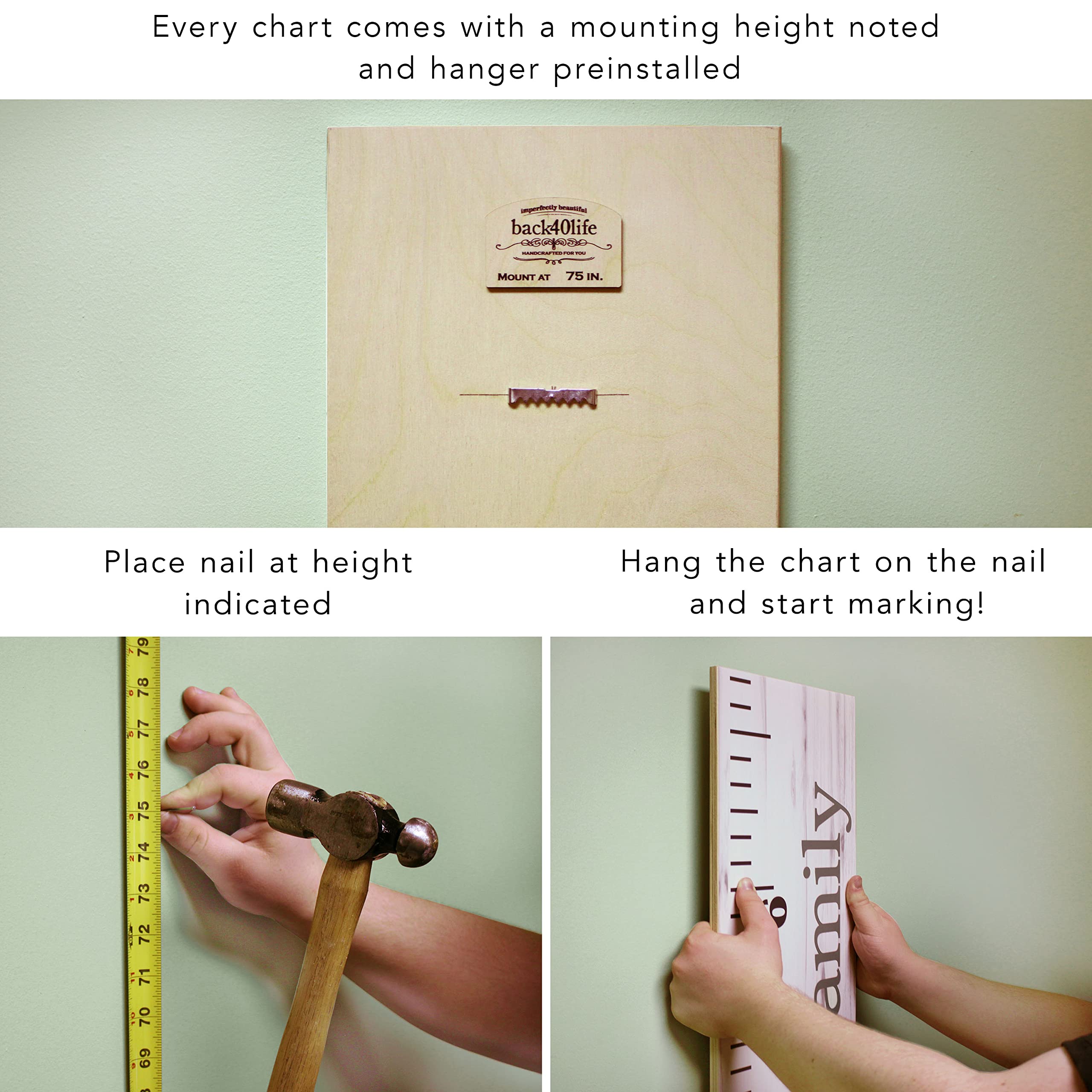 Back40Life Wooden Kids Growth Chart Ruler - Natural Weathered Finish for Boys & Girls | Perfect Nursery Decor & Milestone Tracker for Baby's First Years