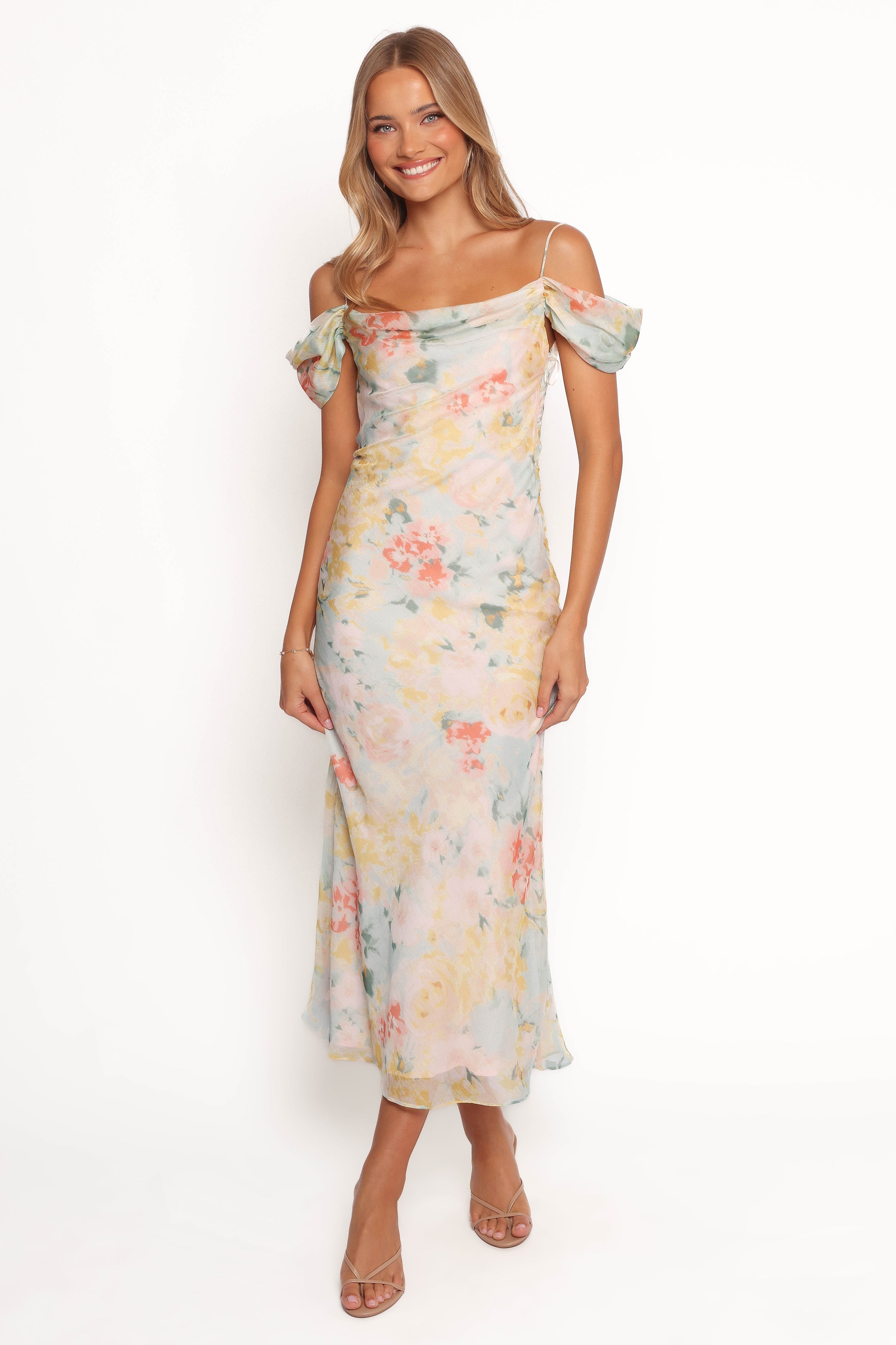 Elegant Esther Midi Dress for Women - Flowy A-Line Summer Dress with Puff Sleeves | Perfect for Weddings, Parties & Casual Outings