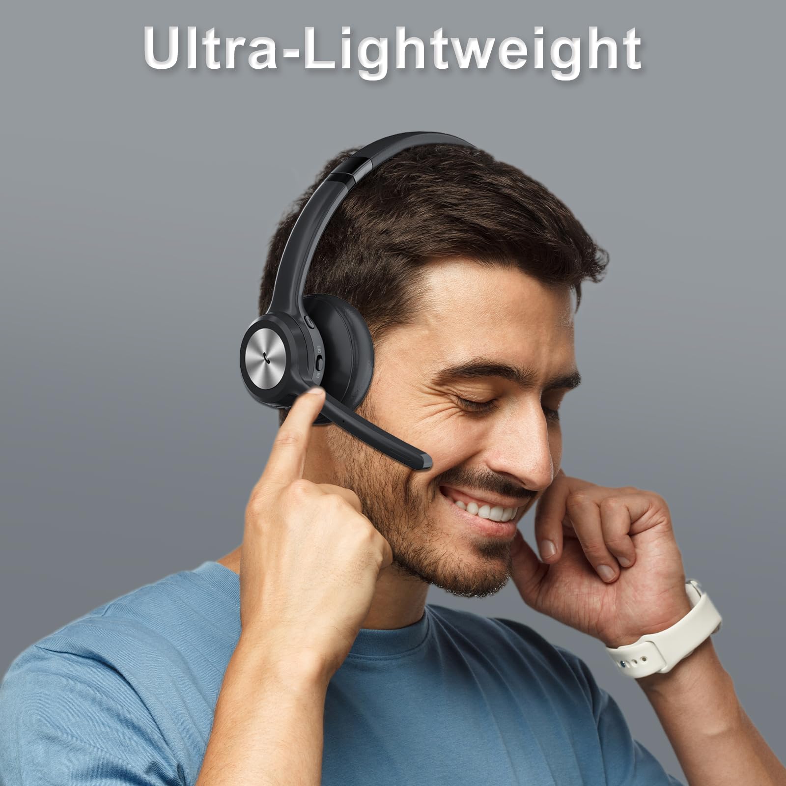 Wireless Bluetooth Trucker Headset with Noise Cancelling & Mute Button - 40Hrs Battery Life for Truck Drivers, Office Work & Phone Calls | Comfortable Over-Ear Headphones for Long Haul Driving & Remote Work