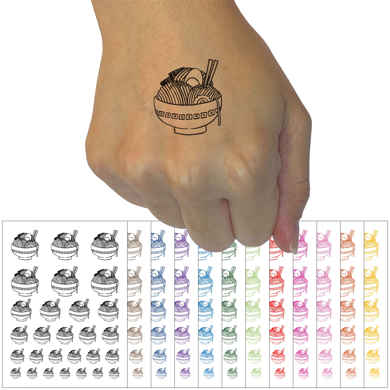 Yummy Fun Ramen Noodle Doodle Temporary Tattoo - Waterproof Fake Body Art Set (Black, 1 Sheet) for Kids & Adults - Perfect for Parties, Festivals & Cosplay
