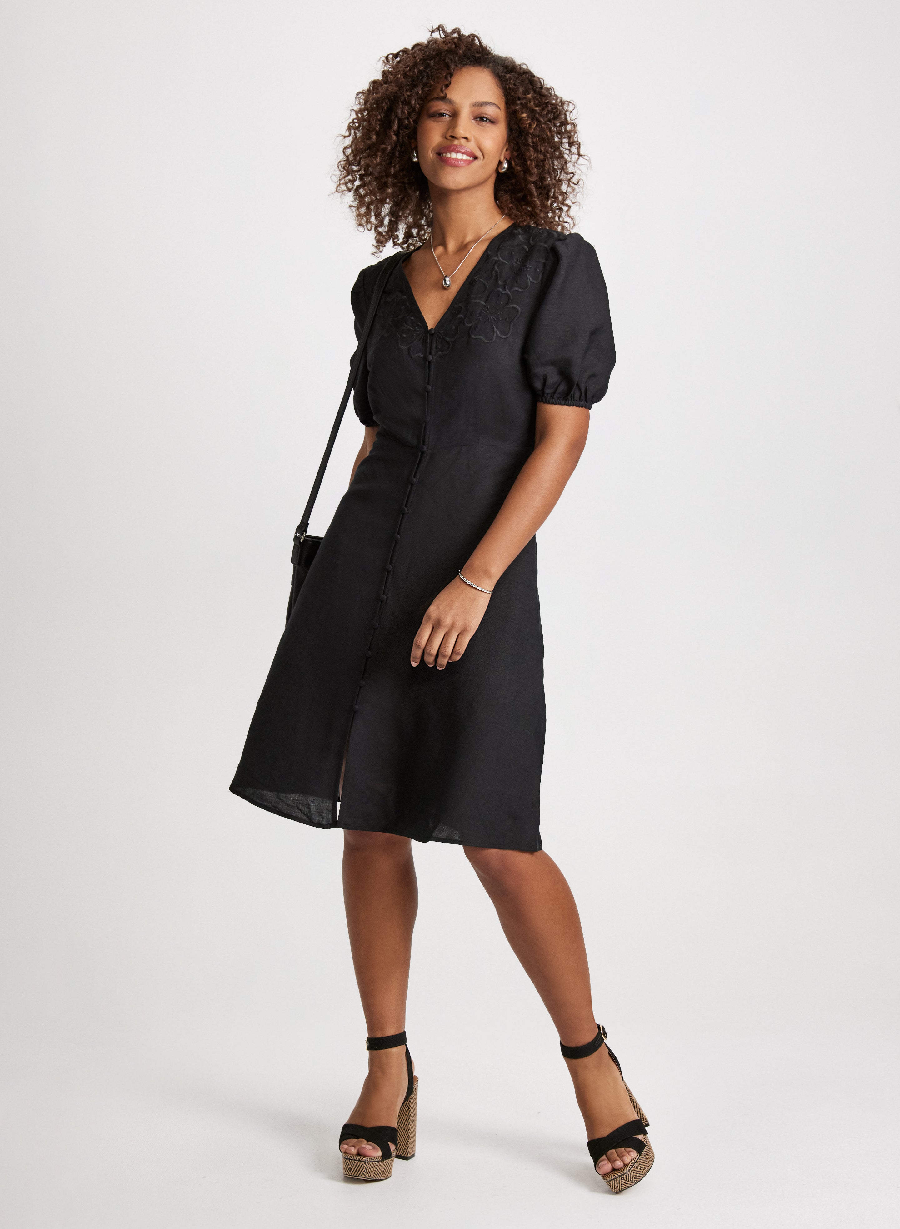 Stylish Buttoned Linen Blend Midi Dress for Women | Breathable Summer Casual Dress | Perfect for Beach Vacations, Brunch Dates & Office Wear