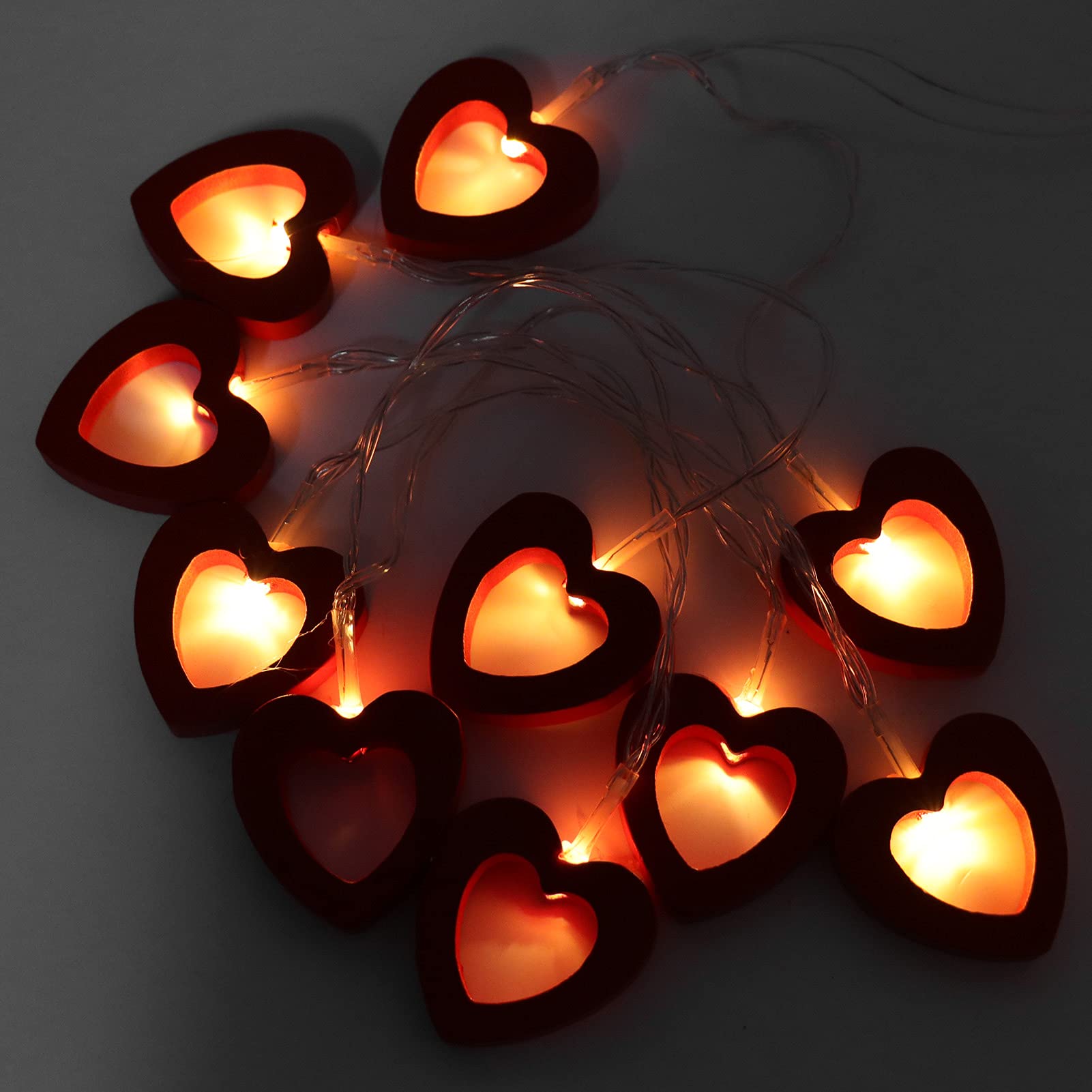 TOTITOM LED String Lights - 1.5m Warm White Fairy Lights with Wooden Heart Shapes, IP42 Waterproof for Indoor/Outdoor Use - Perfect for Wedding, Christmas, Party, Home, Garden, and Bedroom Decoration