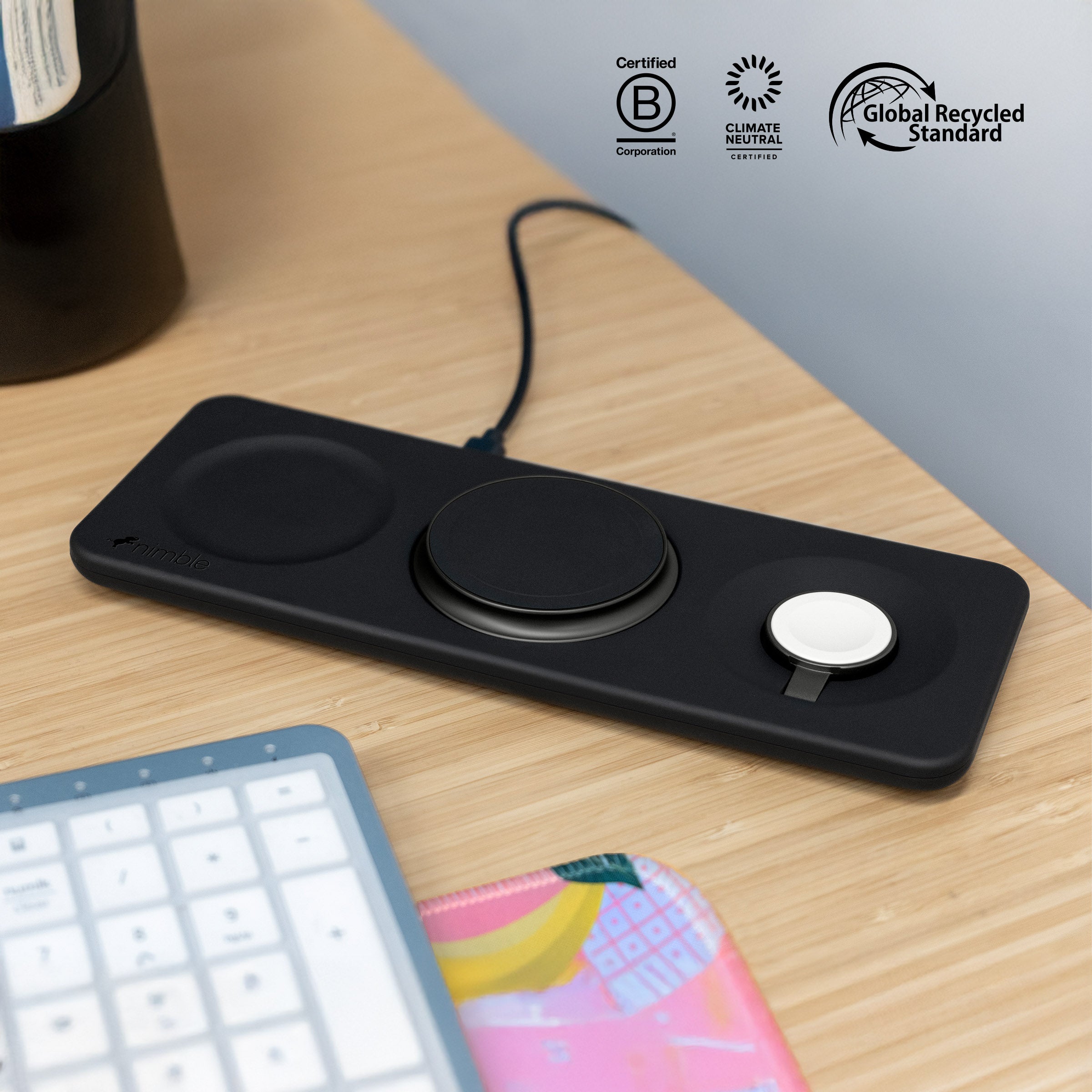 3-in-1 Fast Wireless Charging Stand for iPhone, Samsung & AirPods - Multi-Device Charging Station for Home, Office & Nightstand (PODIUM Wireless Charger)