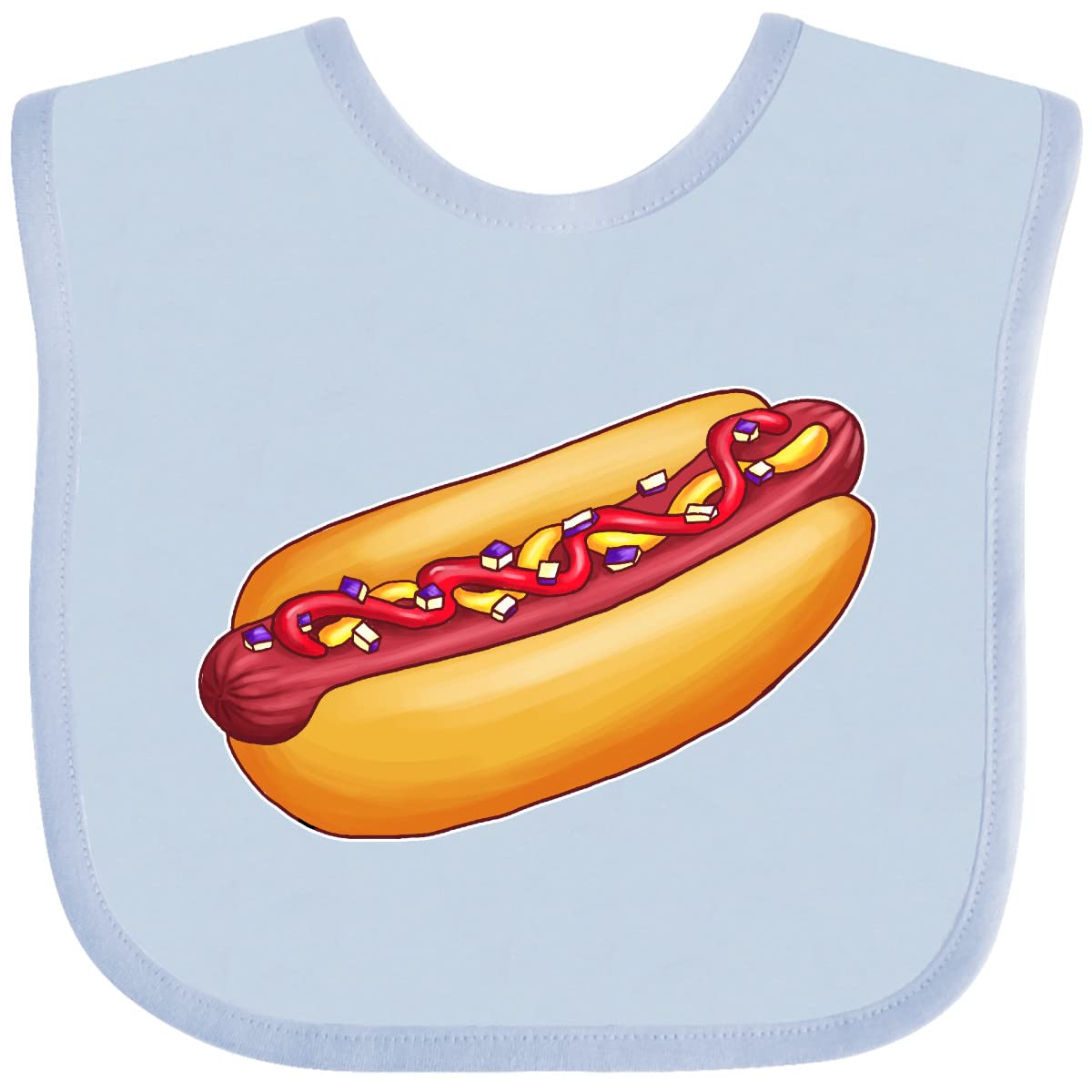 Inktastic Hot Dog Illustration with Mustard Onions and Ketchup Baby Bib - Cute & Funny Infant Feeding Bib for Messy Eaters, Toddler Mealtime, Baby Showers & Gifts