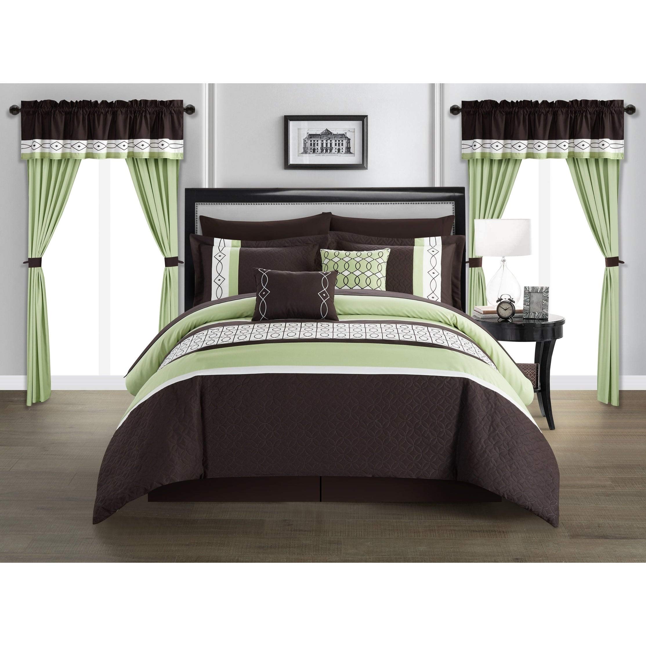 Chic Home Mykie 20-Piece Comforter Set - Color Block Embroidered Queen Size Bedding Set for Modern Bedroom Decor | Soft & Luxurious Duvet Cover with Pillow Shams | Perfect for Master Bedroom, Guest Room or Dorm