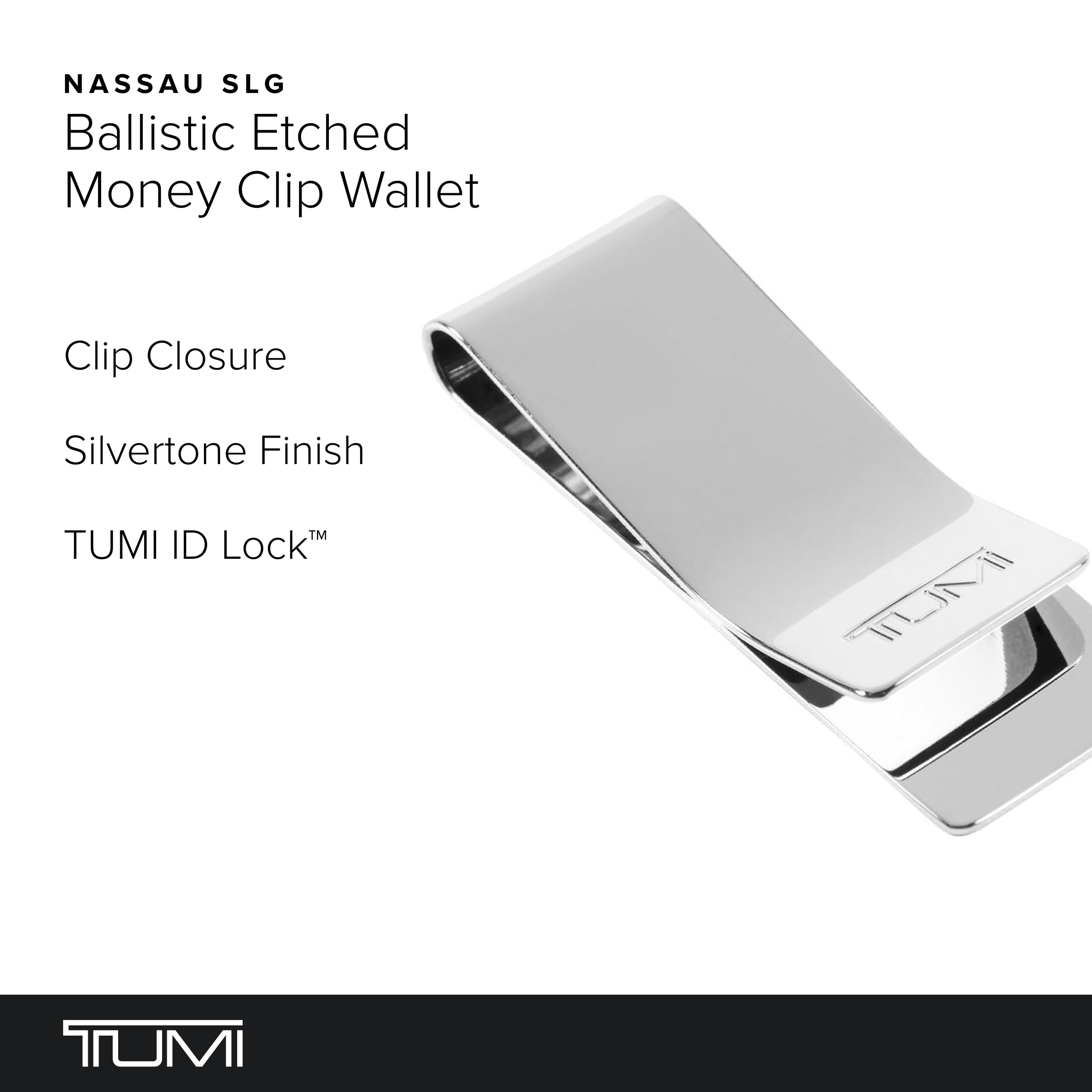TUMI Nassau Ballistic Etched Money Clip - RFID Blocking Slim Wallet for Credit Cards & Cash - Premium Silver Money Clip for Men - Perfect for Travel, Business & Everyday Use