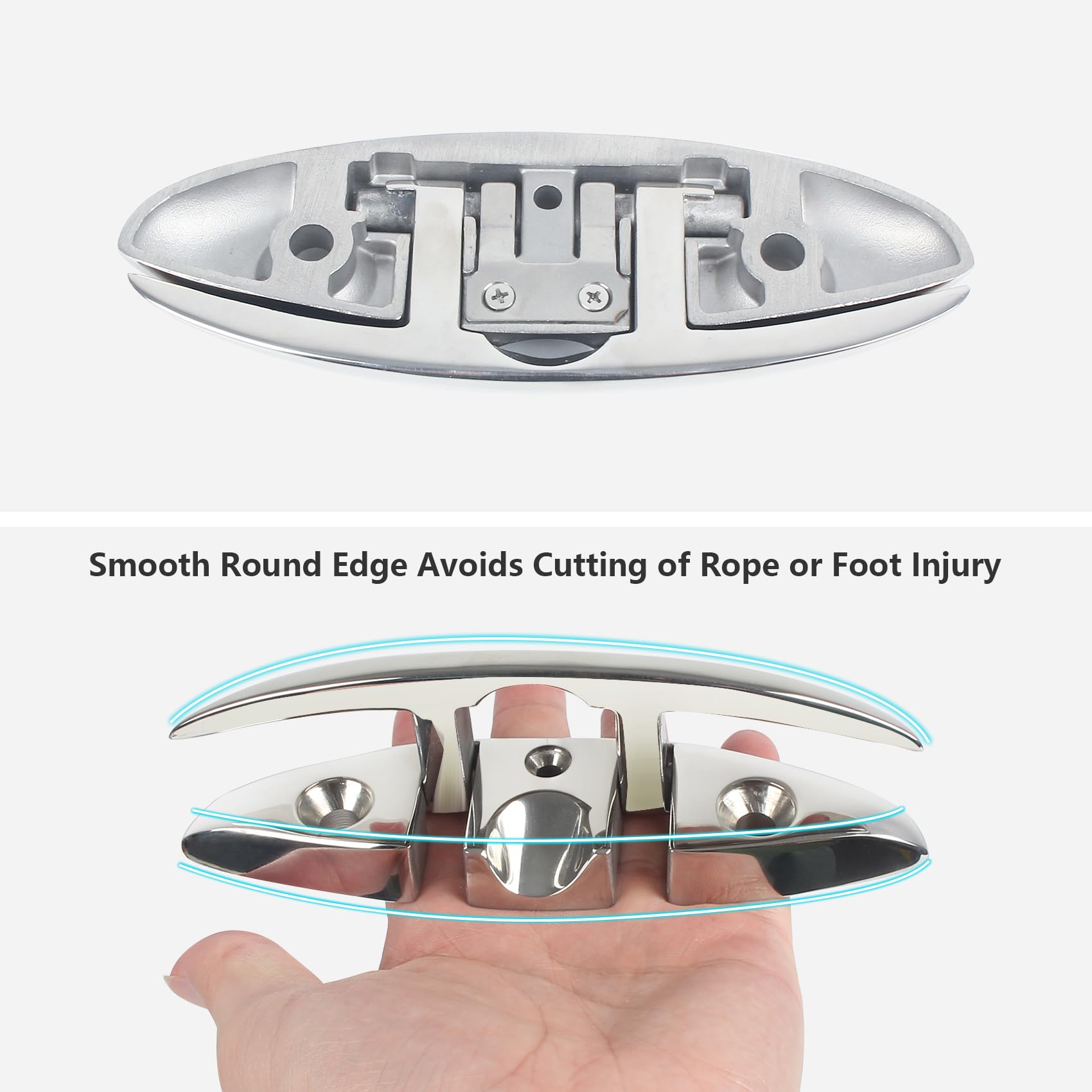 5 Inch & 6 Inch Folding Boat Cleat - 316 Stainless Steel Marine Flip Up Dock Cleat with 3 Holes - Includes Fasteners & Back Plates for Secure Mooring (2 Pack & 4 Pack Options) - Perfect for Boat Docks, Marinas, and Waterfront Mooring Accessories