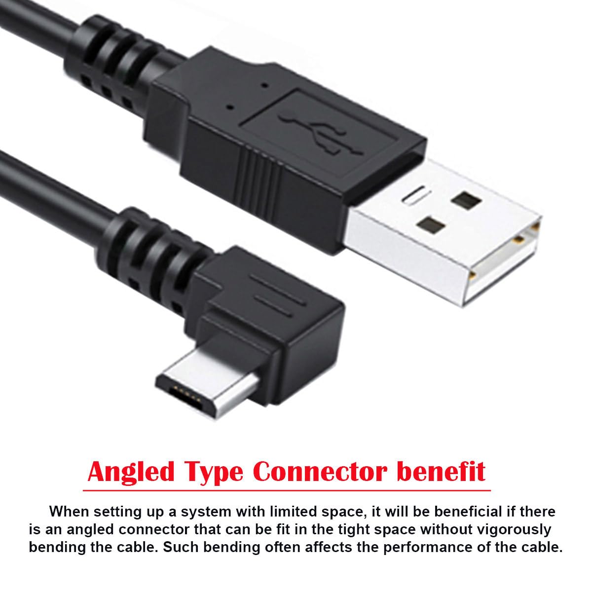 90 Degree Left Angled Micro USB to USB 2.0 Cable - 5Pin Fast Charging & 480Mbps Data Sync for Android Phones, Tablets - 3.3ft (100cm) - Perfect for Tight Spaces & Car Charging