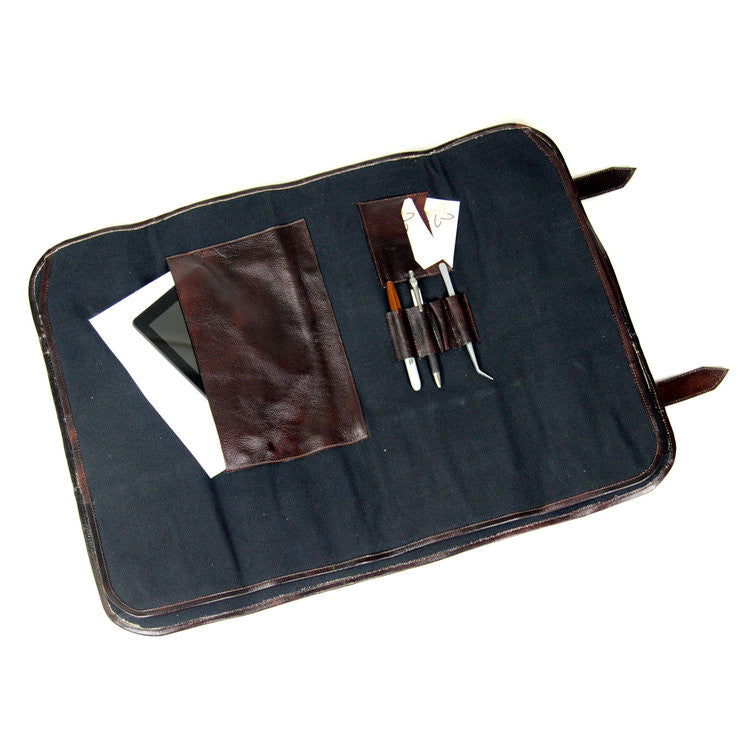Boldric Khaki 17 Pocket Canvas Knife Bag - Durable Multi-Pocket Tool Organizer for Chefs, Barbers & Craftsmen | Perfect for Professional Kitchens, Barber Shops & DIY Workshops | Free Shipping