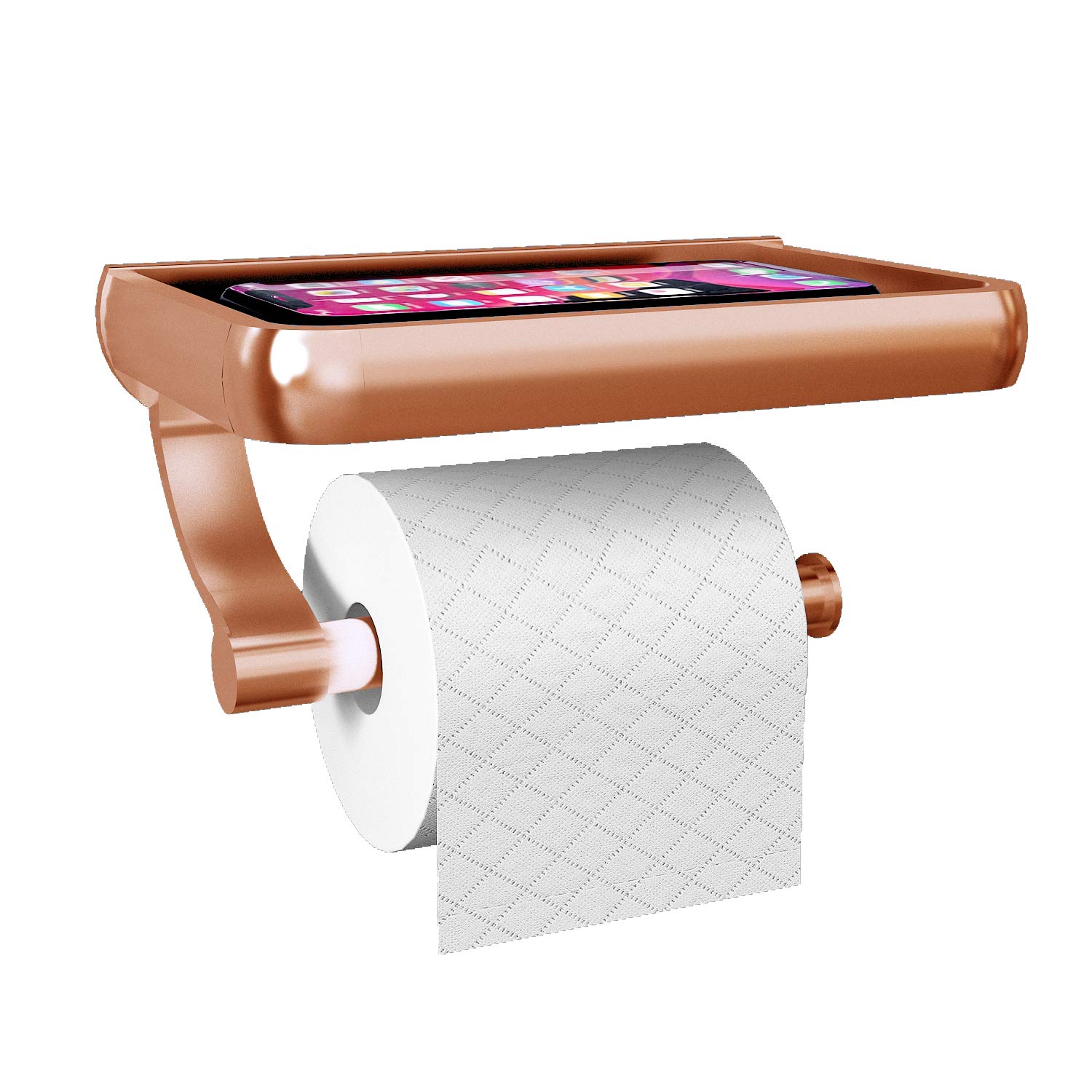 Anti-Rust Aluminum Toilet Paper Holder with Shelf - Wall Mounted Bathroom Tissue Organizer for Smartphones, Baby Wipes & Essentials - Space-Saving Golden Design for Modern Homes & Apartments