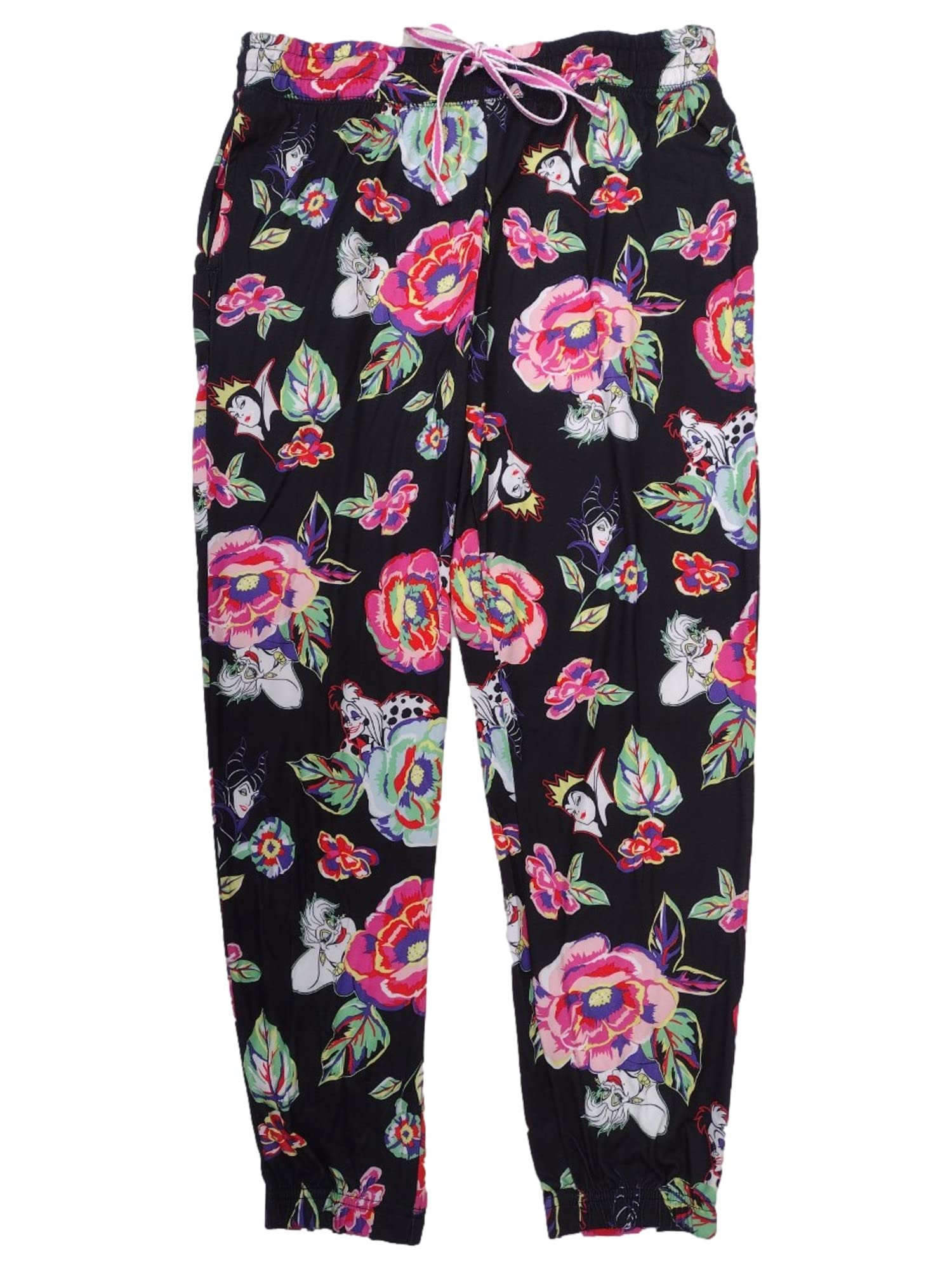 Disney Villains Floral Black Soot Pajama Pants for Women - Soft Sleepwear & Lounge Joggers - Medium Size - Perfect for Bedtime, Relaxing at Home, and Disney Themed Parties