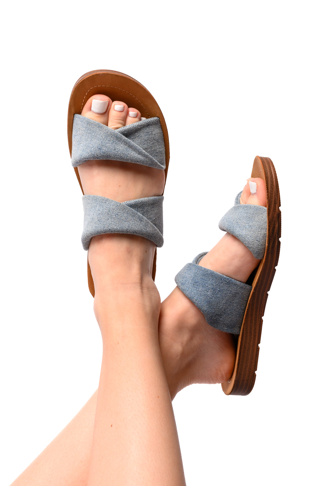 Denim Twist Sandals for Women - Comfortable Casual Slip-On Shoes for Summer, Beach, and Everyday Wear