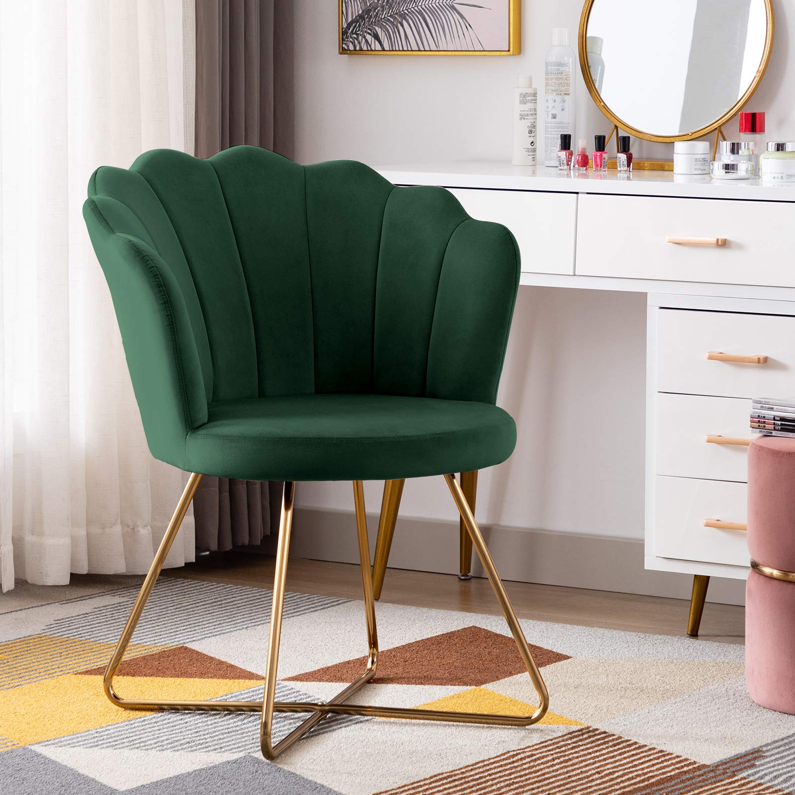 DUHOME Velvet Accent Vanity Chair - Tufted Makeup Stool with Golden Metal Legs for Bedroom, Living Room & Dressing Room - Elegant Seating for Vanity Table, Boudoir and Home Decor