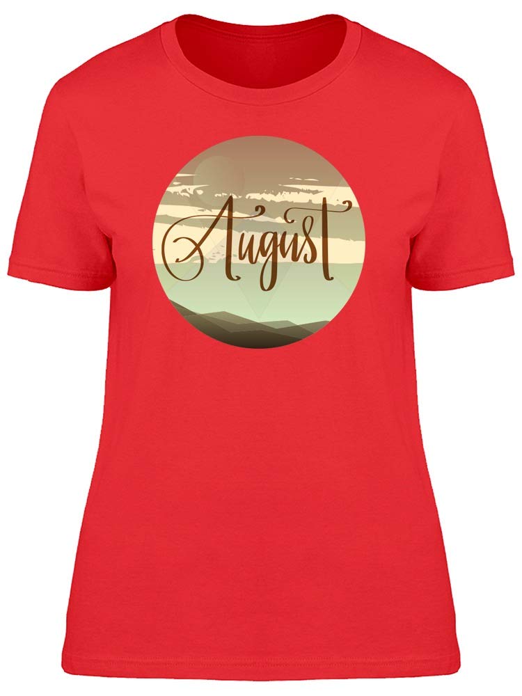 August Cool Landscape Print T-Shirt for Women - Red | Casual Summer Tee for Outdoor Activities & Travel